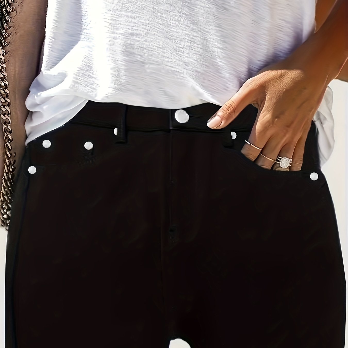 Solid -fit Jeans With Chic Button Details, High-waisted Skinny Jeans