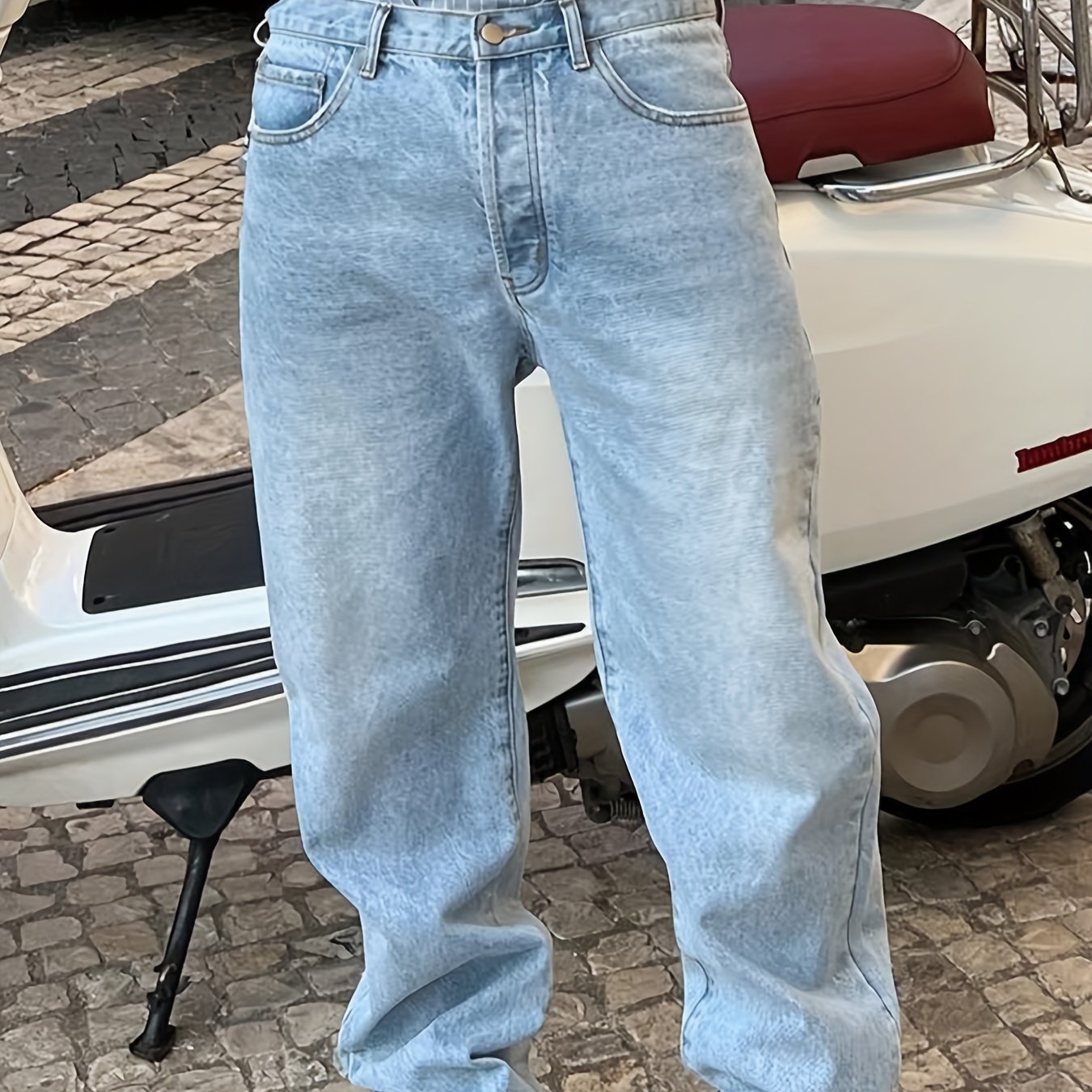 Trend Light Blue Straight Jeans Retro High Waist Loose Drape Wide Legs