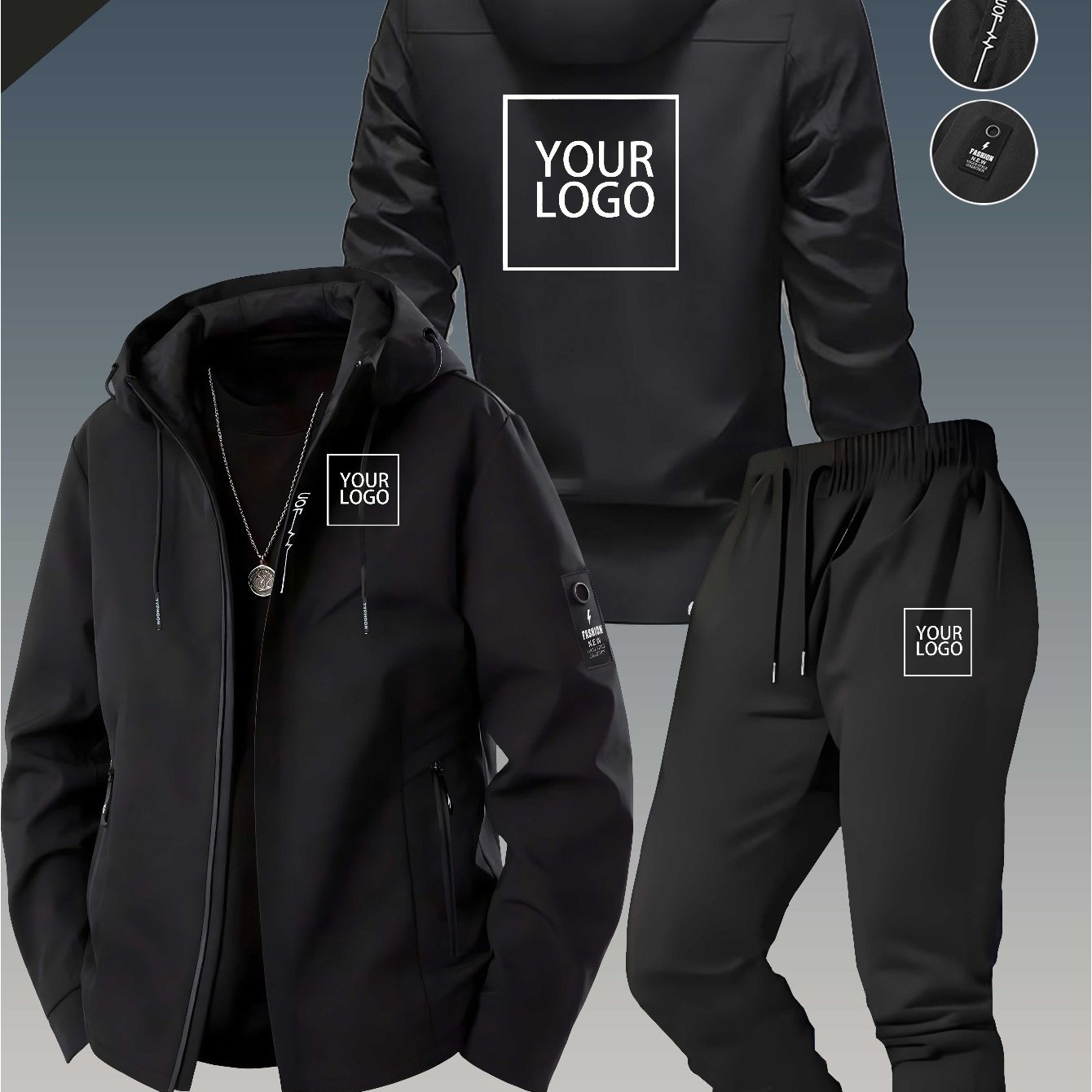 TEMU Men's Custom Logo Trendy Casual Sportswear Full Set Jacket Suit