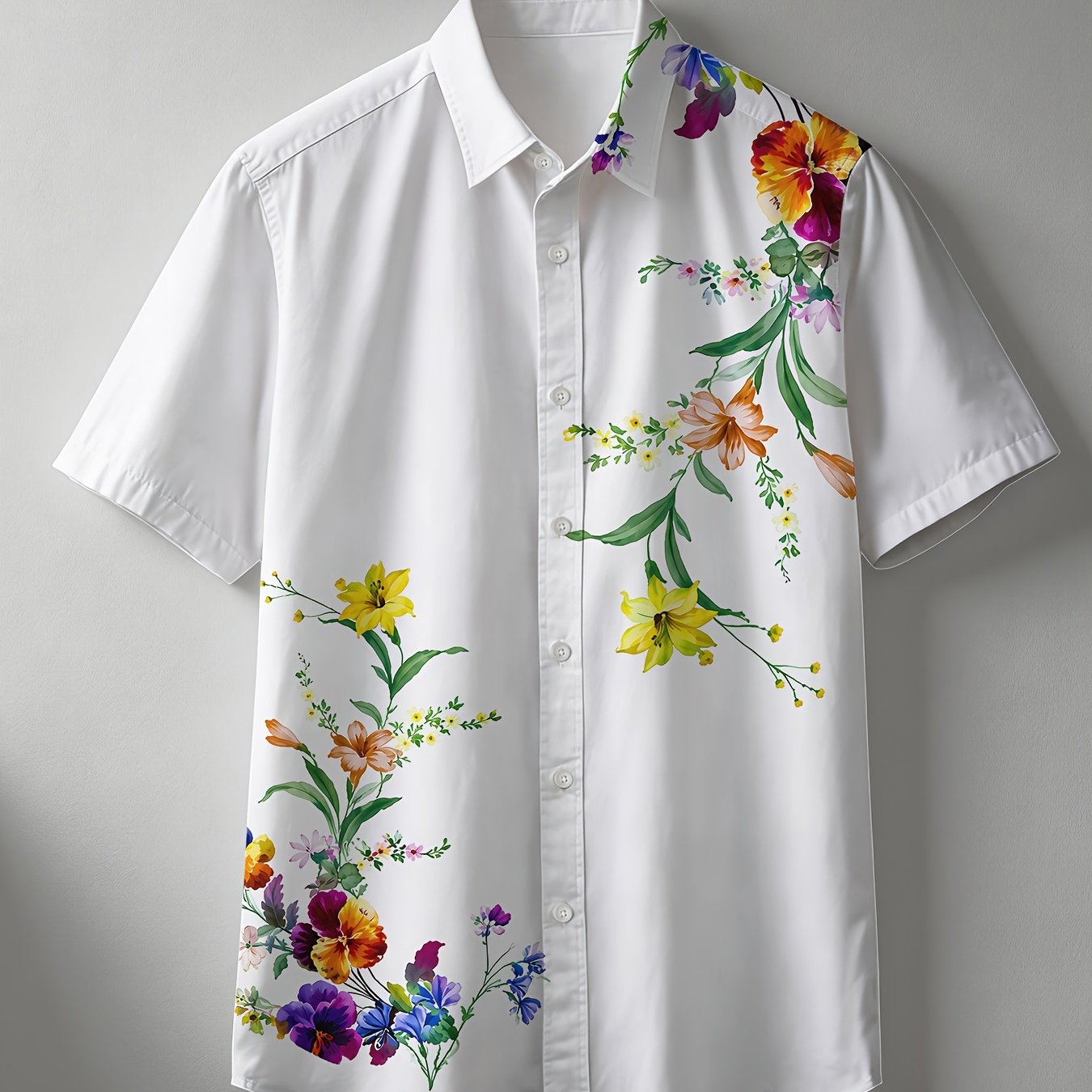 TEMU Men's Summer Short-sleeve Shirt, Hawaiian Style, Unisex Design, Beach