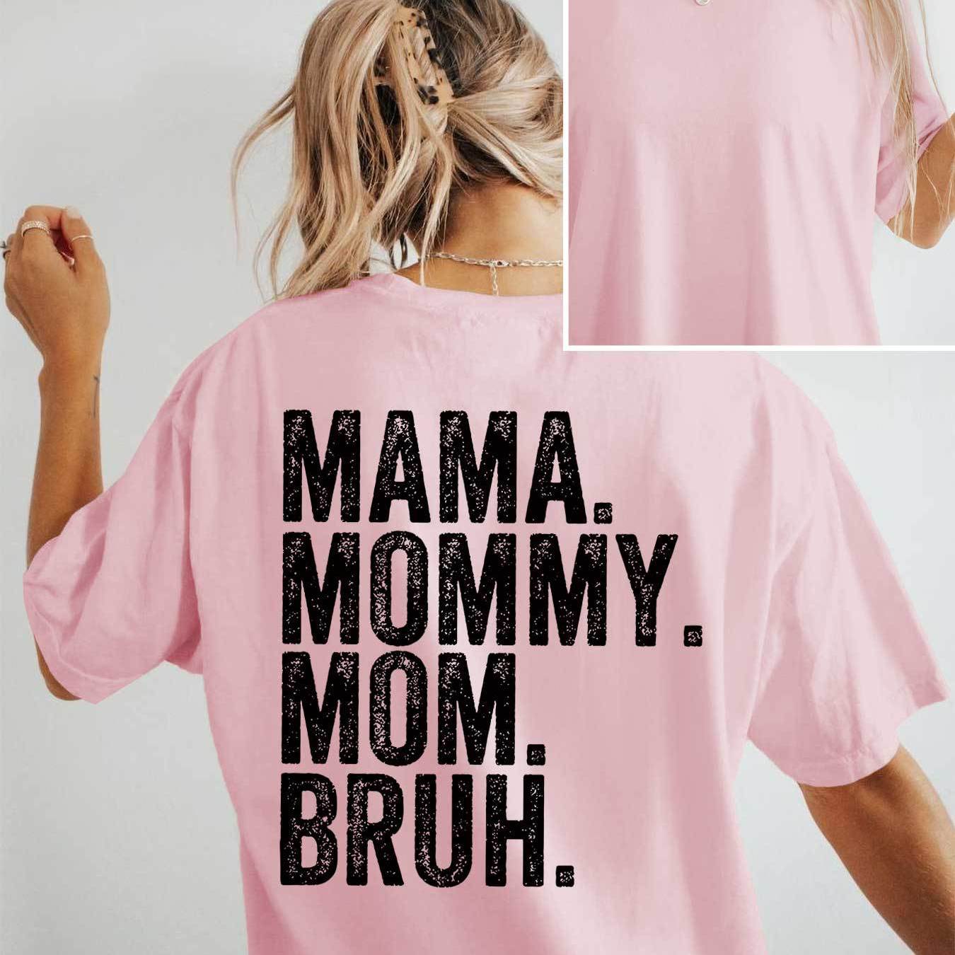 TEMU Back Printing Graffiti Style Text Mama Mommy Mom Bruh Letter Printing Short Sleeved Shoulder T-shirt
