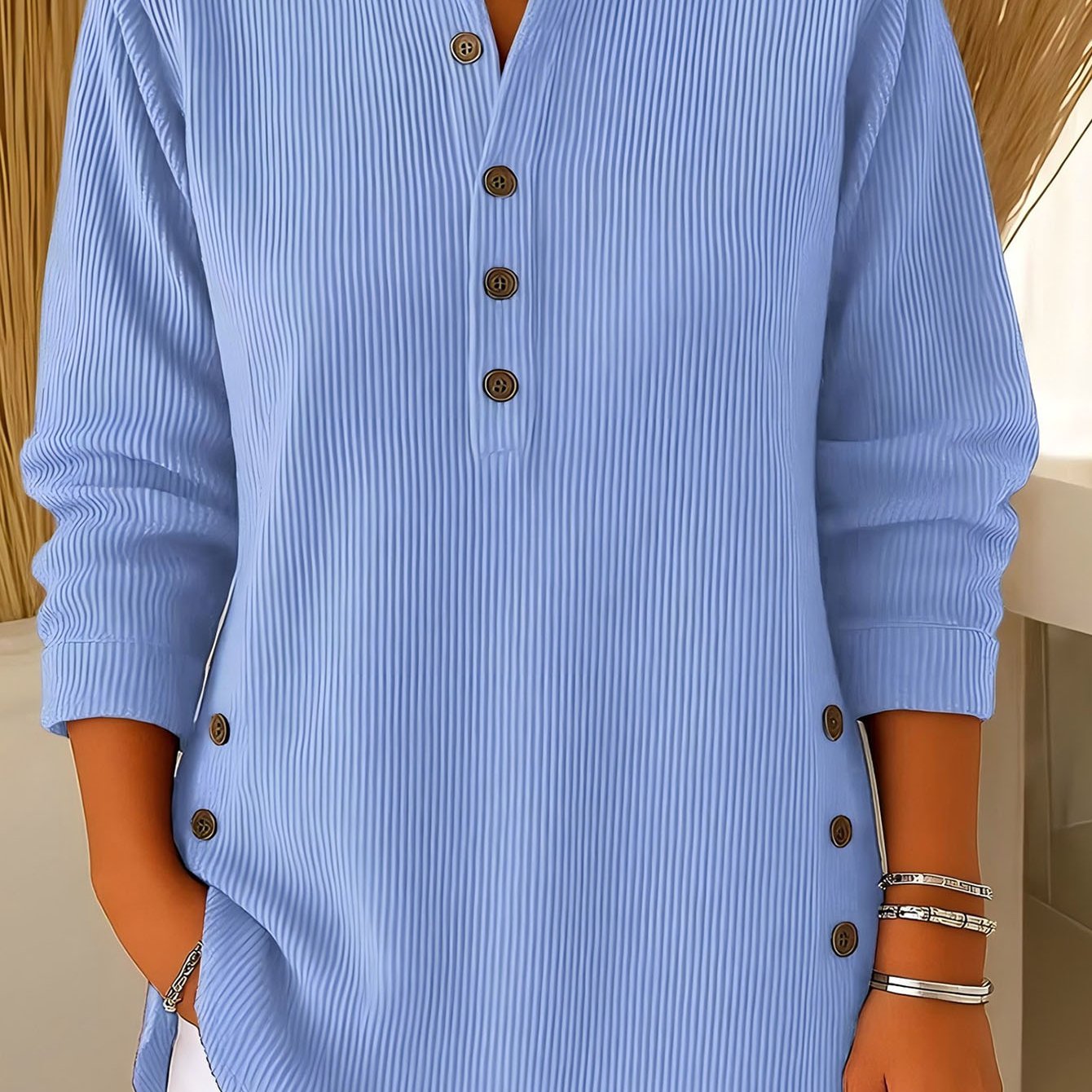 TEMU Women's Long Sleeve Henley Shirt, Casual Stand Collar Top For, Walking, Daily Wear, Fall Winter