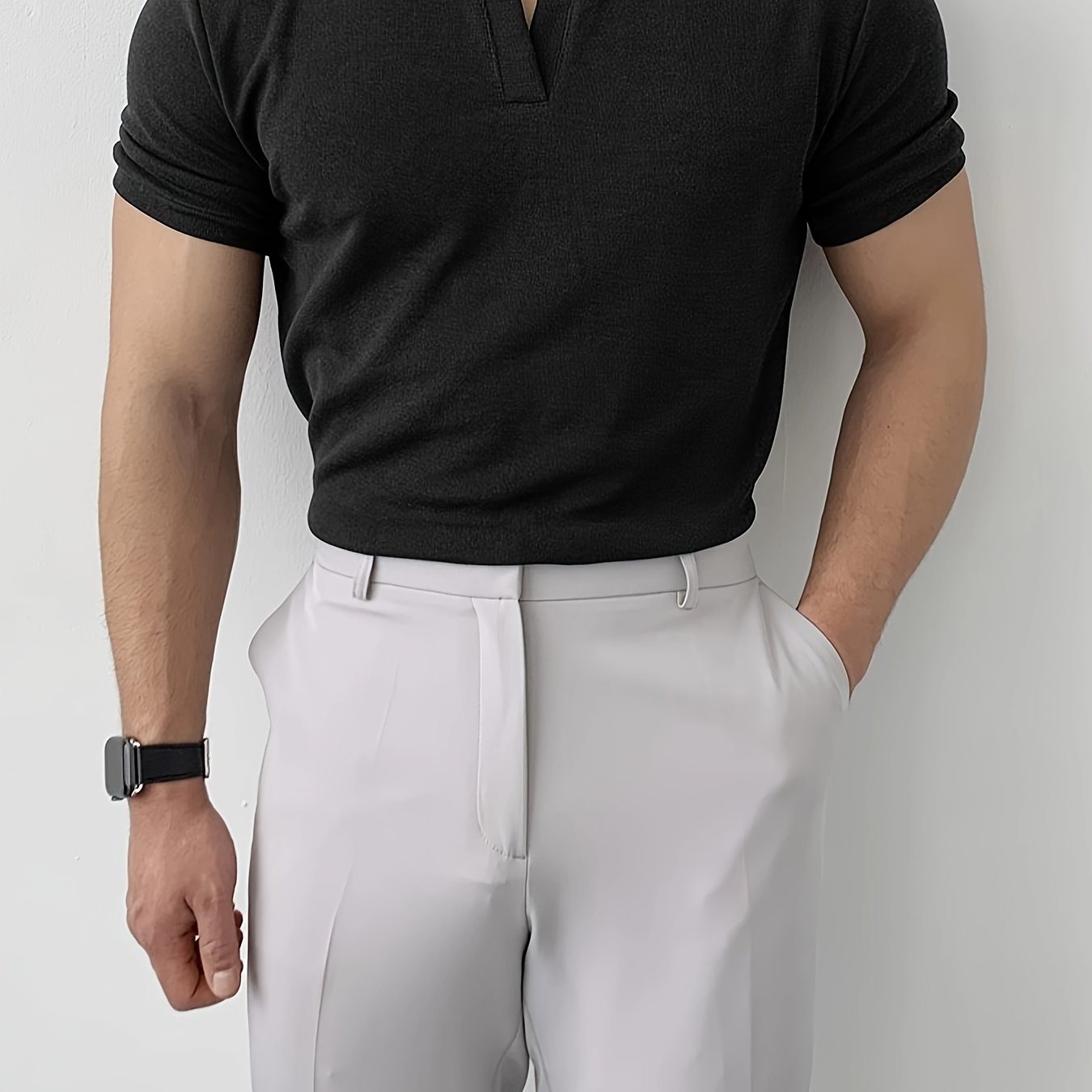 E-shop Herren Sportliches V-Ausschnitt T-Shirt - Atmungsaktiv, Schmal Geschnitten, Einfarbig, Polyester, Maschinenwaschbar für Laufen und Training,