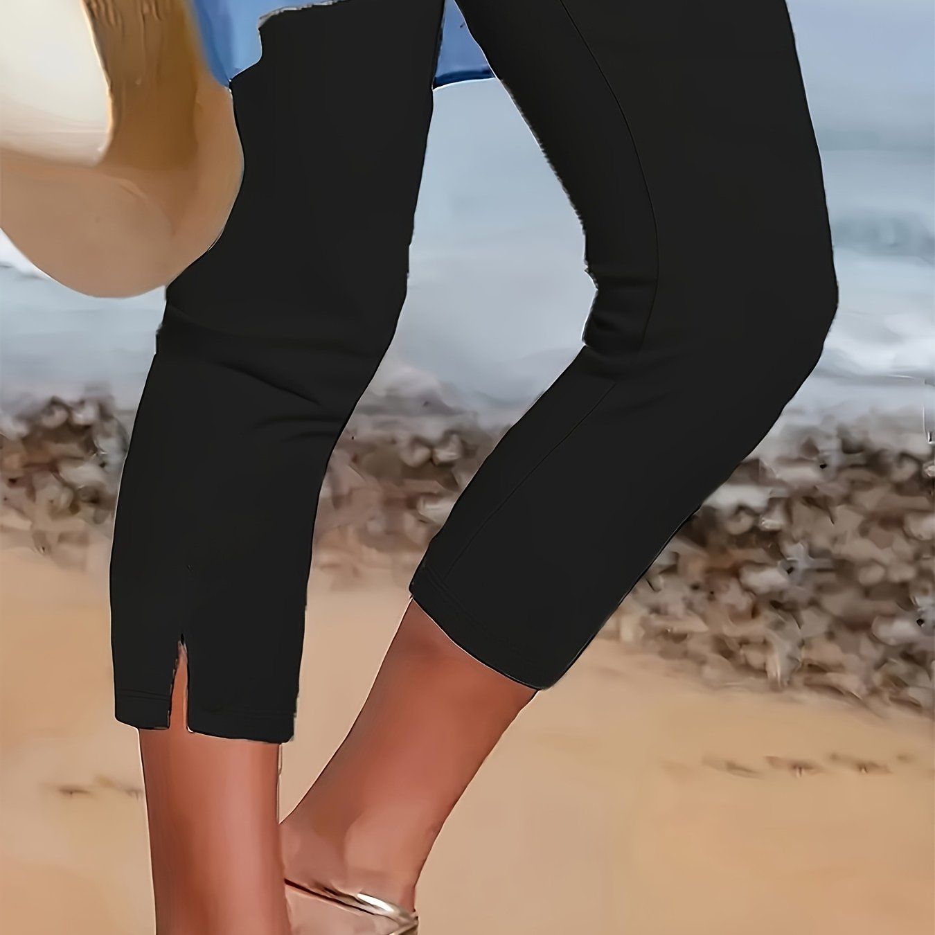 E-shop 3657 Einfarbige Damenhose mit elastischem Bund, mitteldehnbarer Stoff, -Casual-Hosen