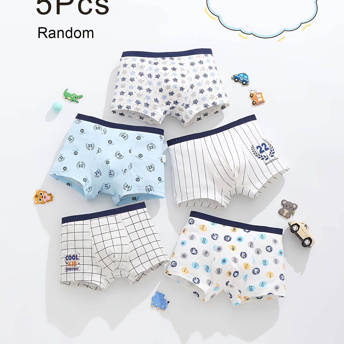 Image of [random 5pcs Pc] Boys' Boxer Briefs, Soft And Skin-friendly, Double-layered Design With , To Stuffiness. Elastic Waistband, , Letter And , Easy Yet , Comfortable And Cool For Boys [mz]