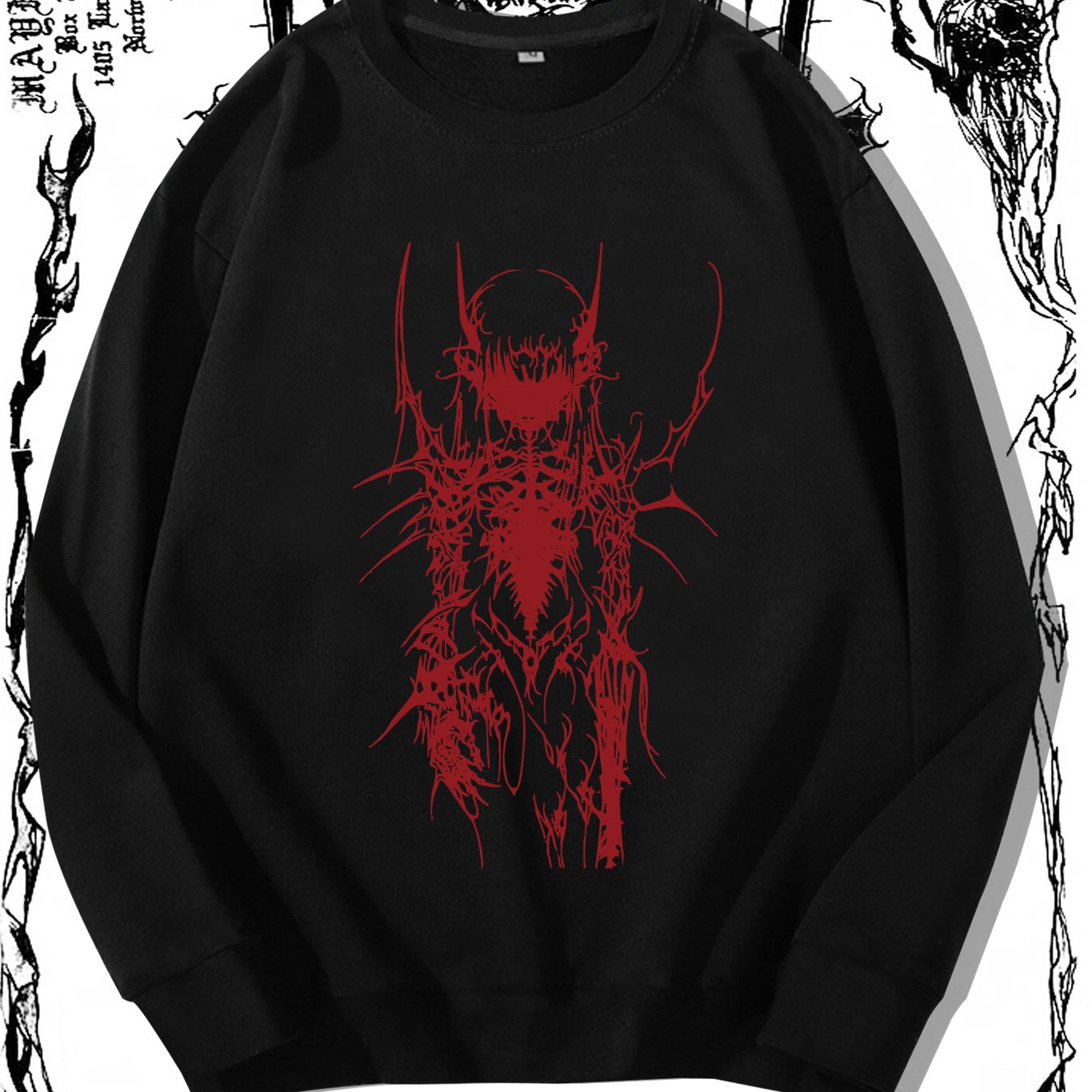 TEMU Men's Gothic Tattoo Girl Graphic Sweatshirt - Casual Loose Fit, Polyester, Round Neck, Long Sleeve - Edgy Streetwear For Autumn/winter