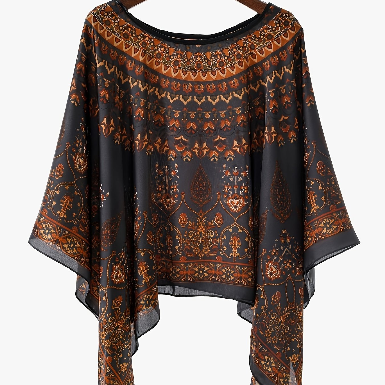 TEMU Brocade High-end Women's Summer Travel Sunscreen Geometric Tropical Print Sunscreen Clothing Bohemian Style Slightly Artifact! Loose Breathable