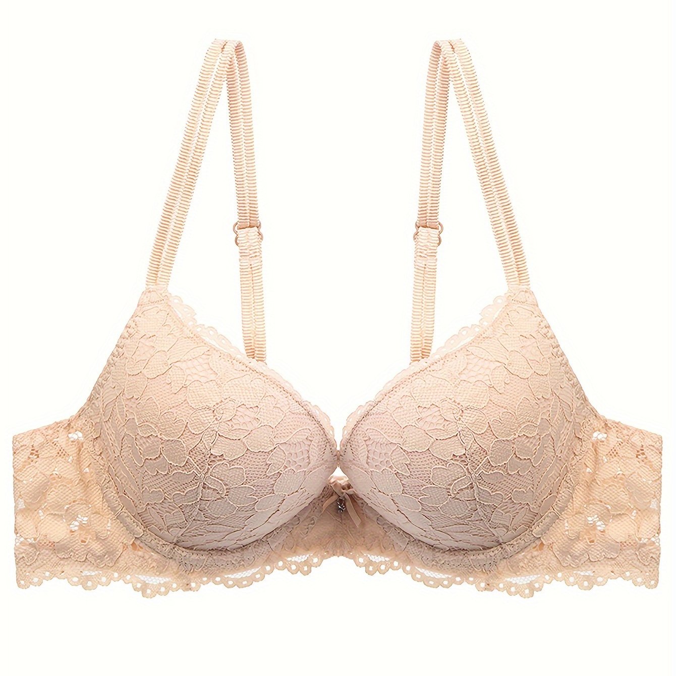 Lace Mesh Hollow Everyday Bra, Comfort &amp; Mature Double Strap Thick Cup Push Up Intimates Bra, Women&#39;s Lingerie &amp; Underwear