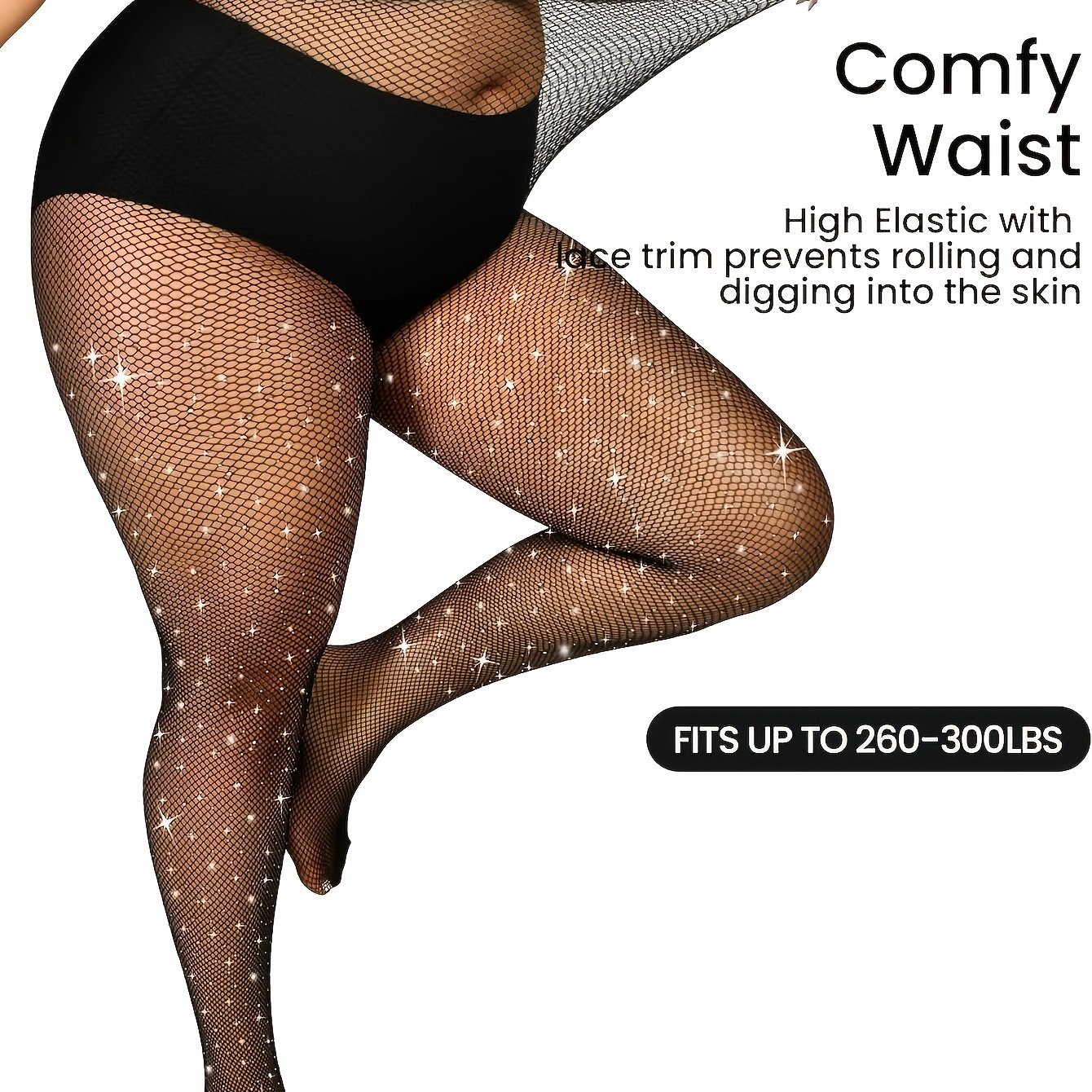 Image of Women's Sparkly Rhinestone Fishnet Stockings Glitter Net Tights Stockings For Women | Black Big Mesh Stockings | Elastic Pantyhose For Party & Daily Wear