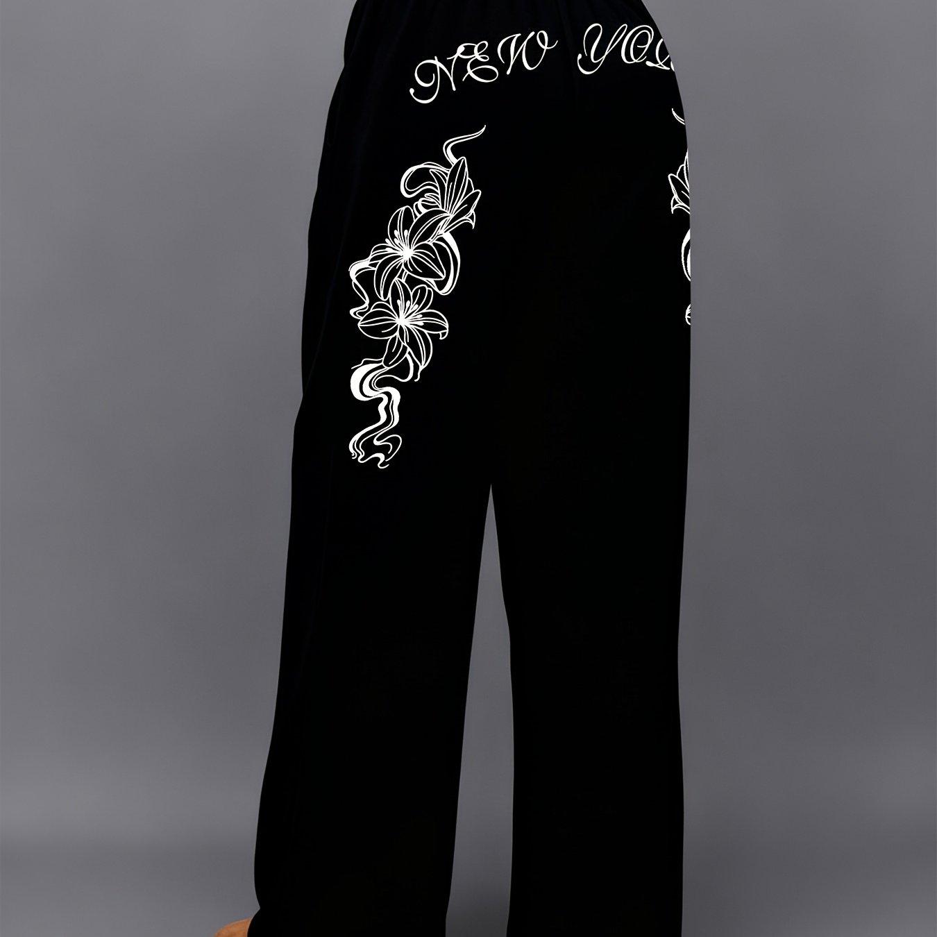 TEMU Slant Pocket Joggers Autumn Winter Trendy Brand Letter Print Pattern Straight Leg Trousers Street Wide Leg Pants Floor Length Trousers Y2k