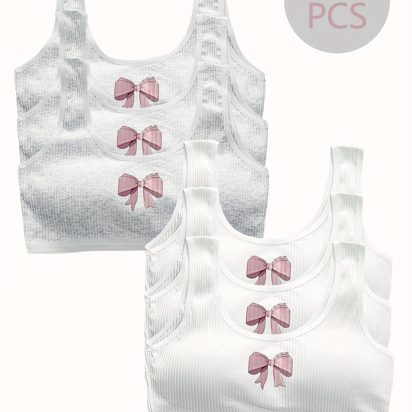 Image of 6pcs ' Bow Graphic Bras, Elastic Comfortable Soft Lingerie, Suitable For Students And Teenagers, For Teenager, For Teenager