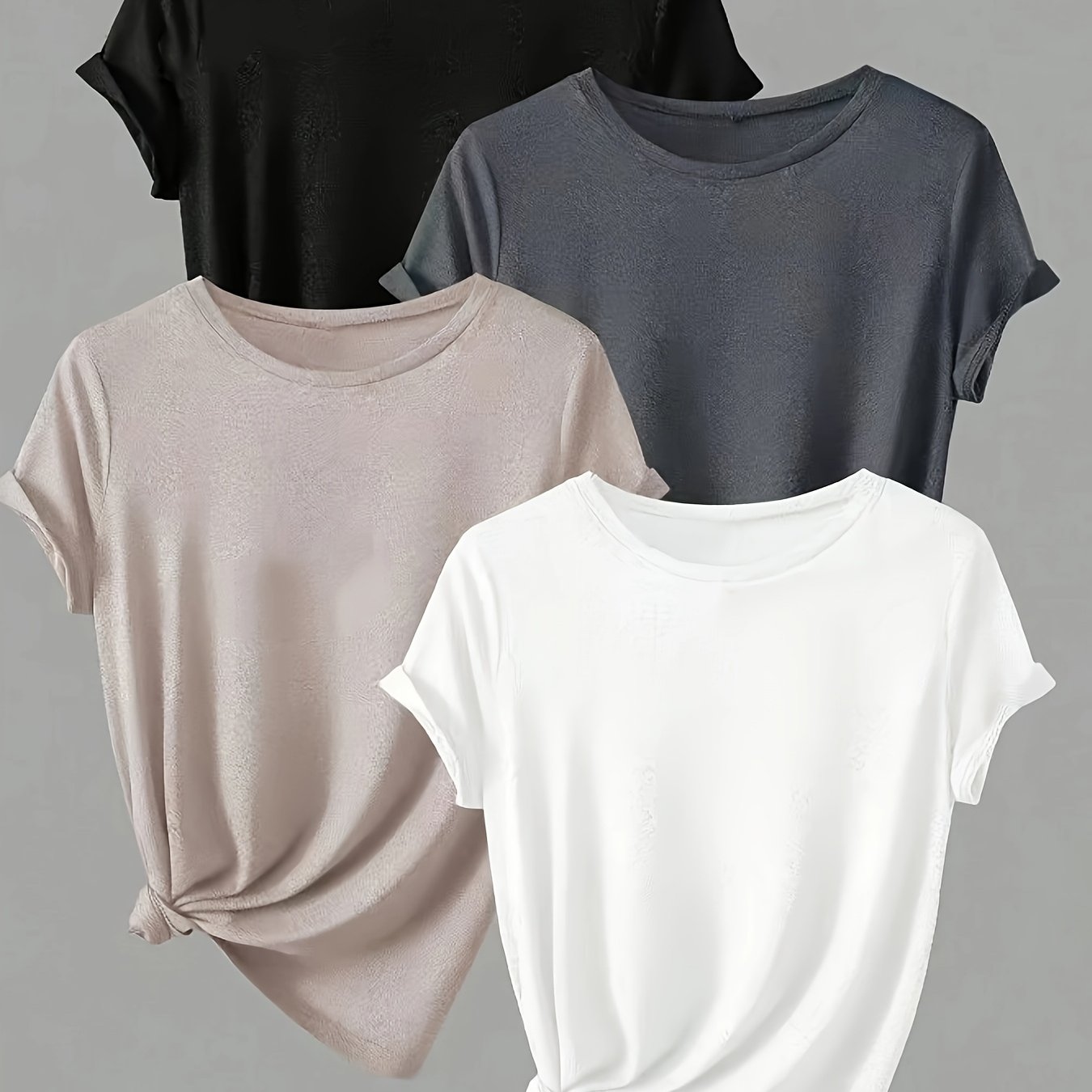 Directional 1.9 Crew Neck Short Sleeve T-shirt, Solid Layer, Casual And Versatile 4pcs Set