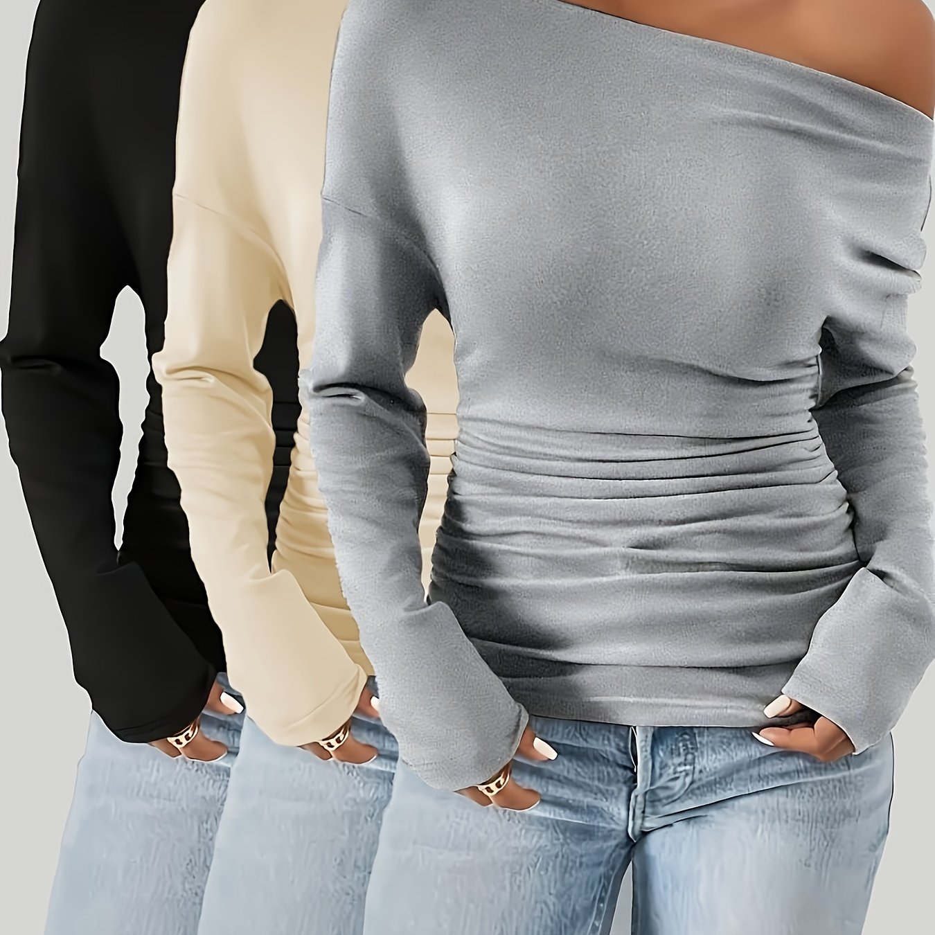 Women's Clothing 3pcs -the-shoulder Long-sleeved Autumn And Winter Style, Comfortable And Soft, Very Affordable