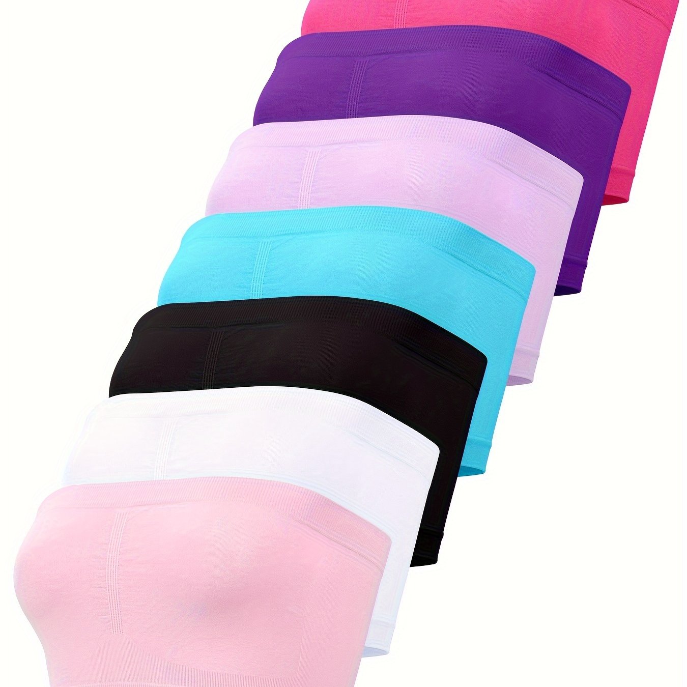 7-pack Women' Bandeau Tube Top Bra, High Elasticity, No-pad, Strapless, Breathable, Anti-lighting Wrap Chest Underwear, Assorted Colors