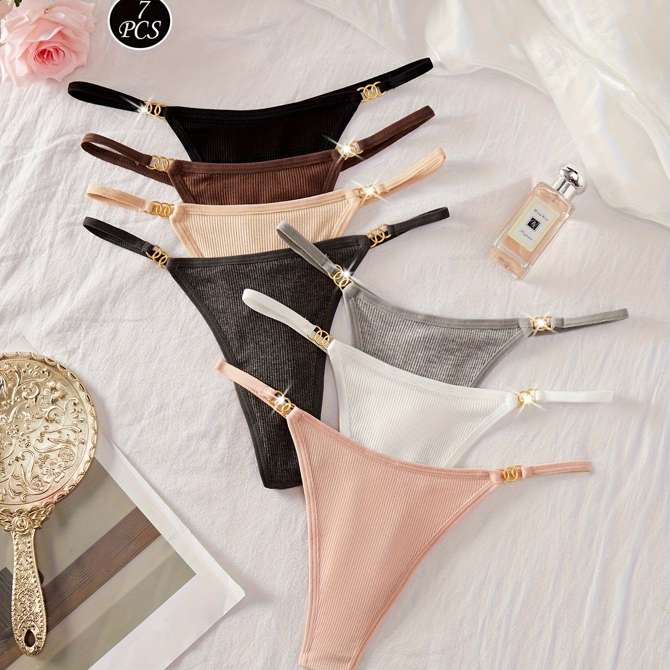7pcs Simple Optional Thong Panties, Low-waist, Comfortable Stretch Underwear, Women's Lingerie