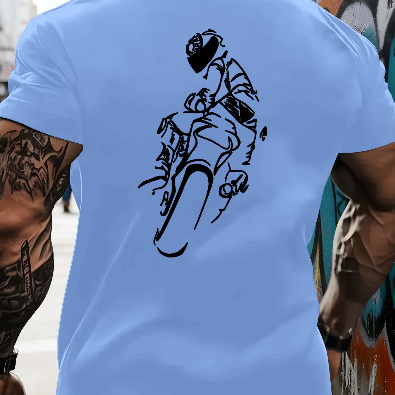 TEMU Men's Summer Casual Short-sleeved T-shirt, Hand-riding Pattern Elements, Men's Versatile Trend, Short-sleeved Outerwear Home T-shirt Top