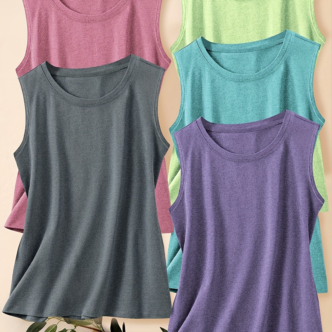 TEMU 5 Camisetas de Mujer sin , Cuello Liso para , Verano y Otoño - Estilo Casual Retro Versátil en Múltiples Colores Tallas S-XXL