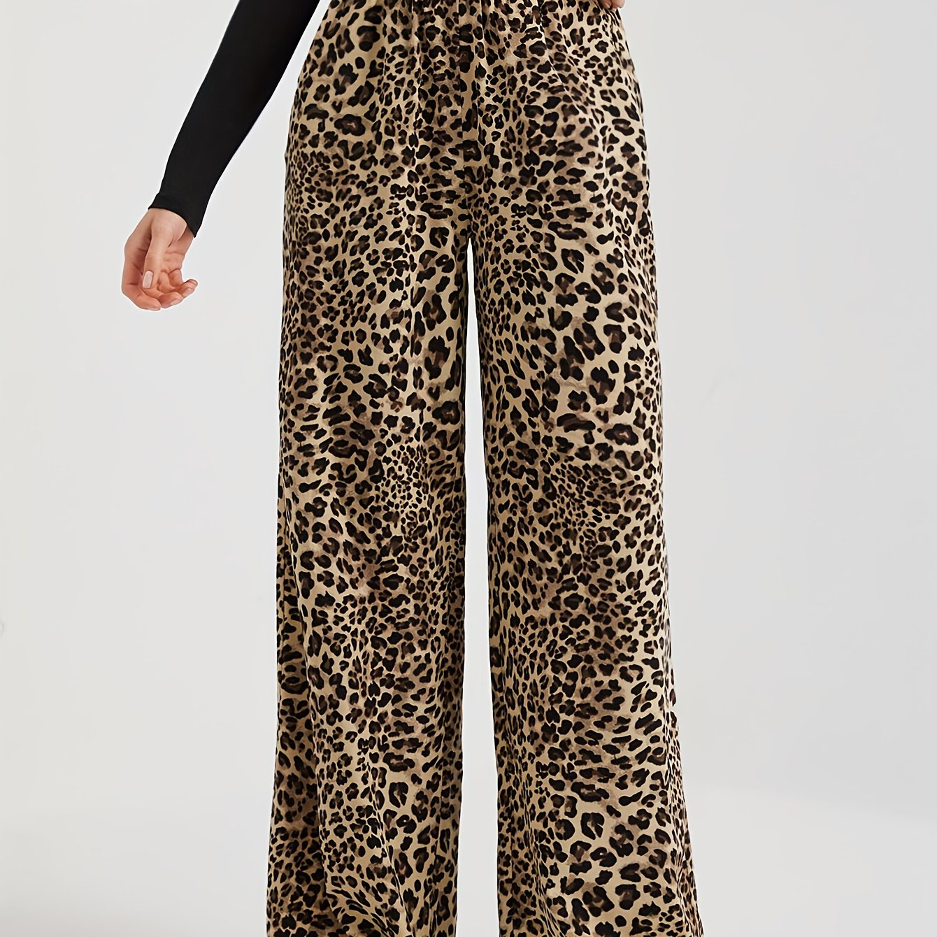 E-shop Elegante Sommerhose mit Leopardenmuster und weitem Bein, lockerer Bund für Damen