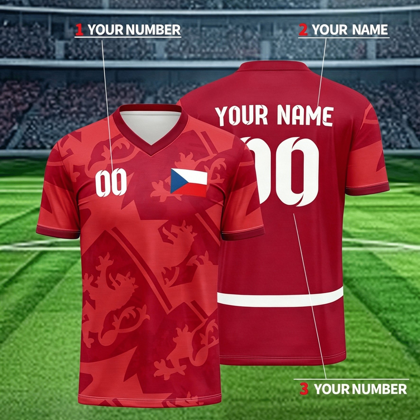 TEMU Czech Republic Own Jersey, Men's Sports Team Club Training V-neck Football Shirt With Printed On The Front And Back, Suitable For Daily Casual