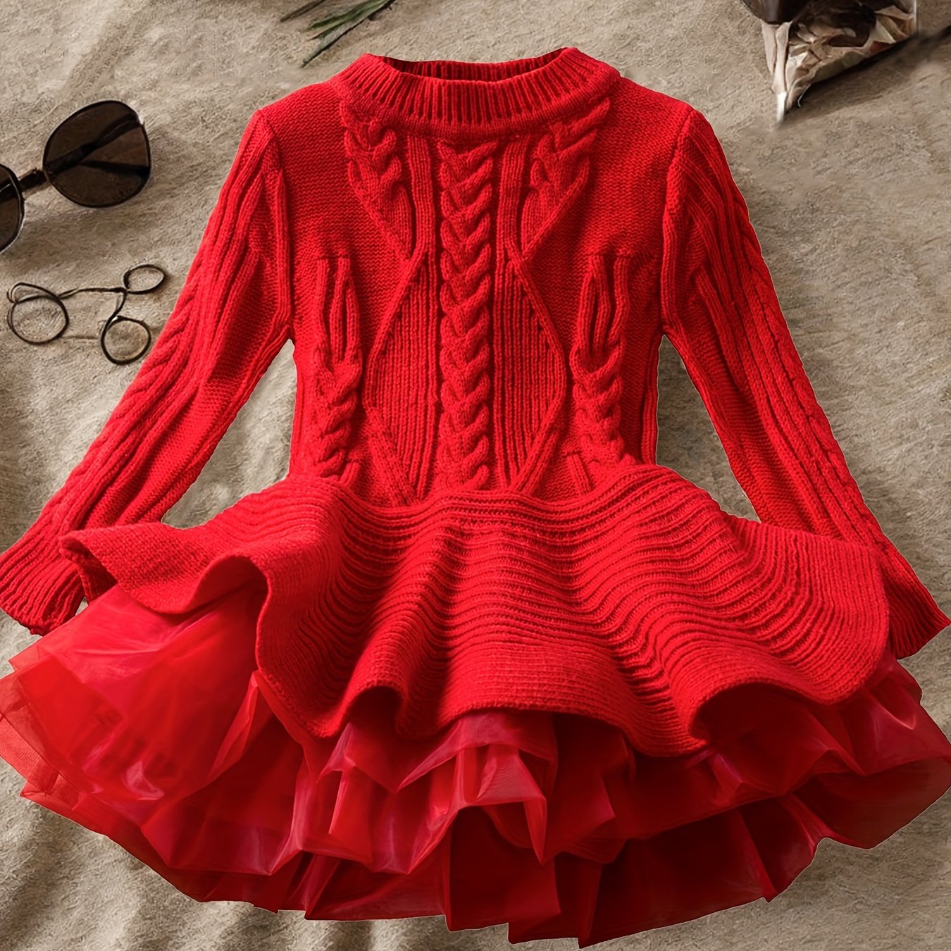 Girl Dress Long Sleeve Stretchy Sweater Ruffle Knit Casual Fall Winter Dresses For Girls Warm Clothes
