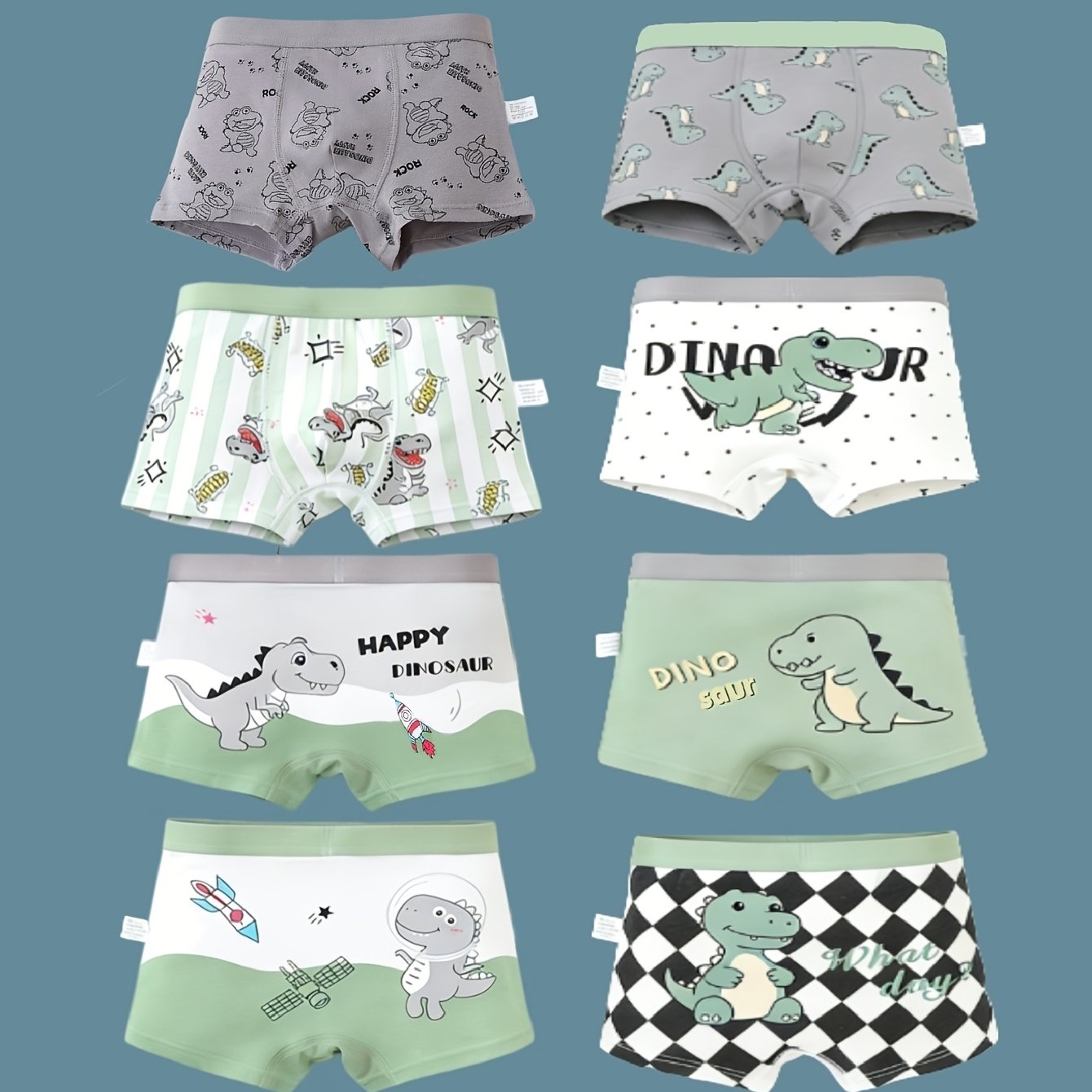 Image of Set Of 8 Boys' Underwear Featuring Cute Dinosaur Prints, Soft And Comfortable, Perfect For And Teenagers' Clothing, A Great Gift For And Grandsons