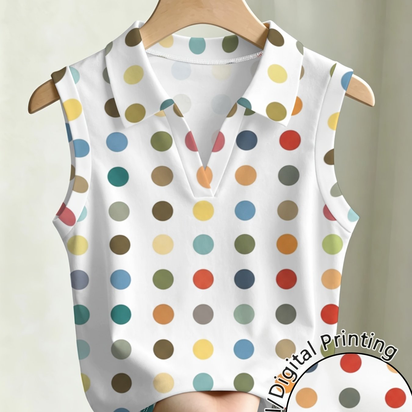 TEMU T-shirt à pois colorés manches à col polo pour femme, nouvelle mode d'été, polyvalent, respirant, confortable et décontracté, à imprimé court