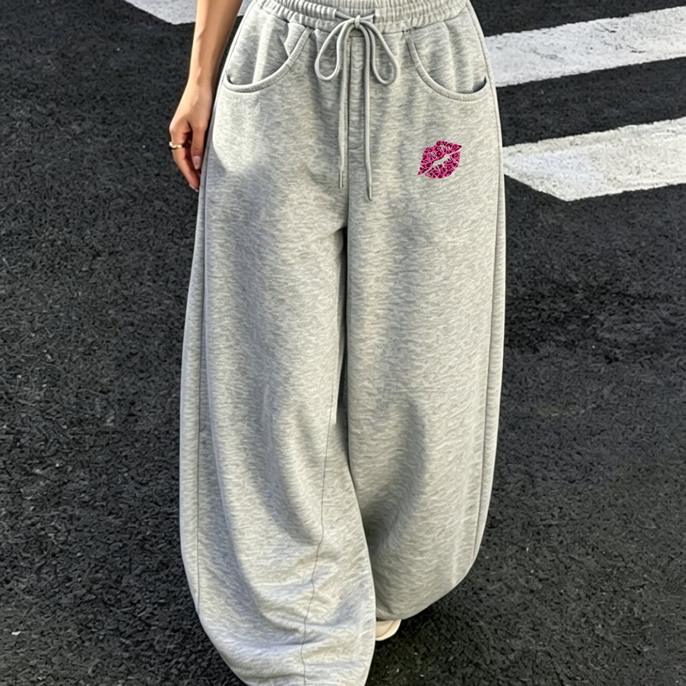 TEMU One-piece Women's Sweatpants, Fashionable And Trendy Item, Y2k Sweet And Cool Spicy Style, Women's Sweatpants, Leopard Print , Wide-leg Pants, ,