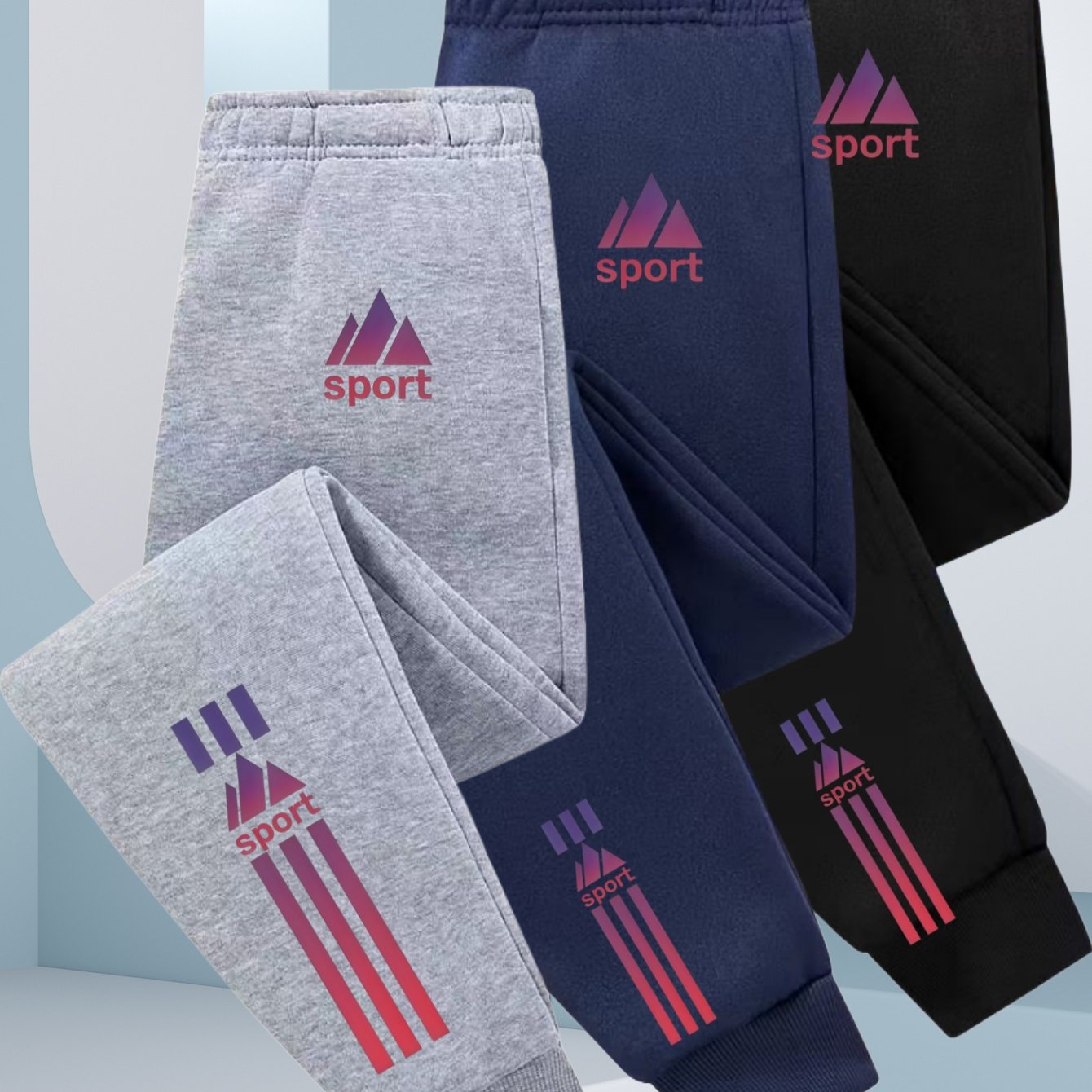 TEMU Kids' Sweatpants, Autumn/winter Style, Comfortable, 3 Colors , Trendy Gradient Mountain And Stripe Print, Unisex Children' & Leisure Pants,