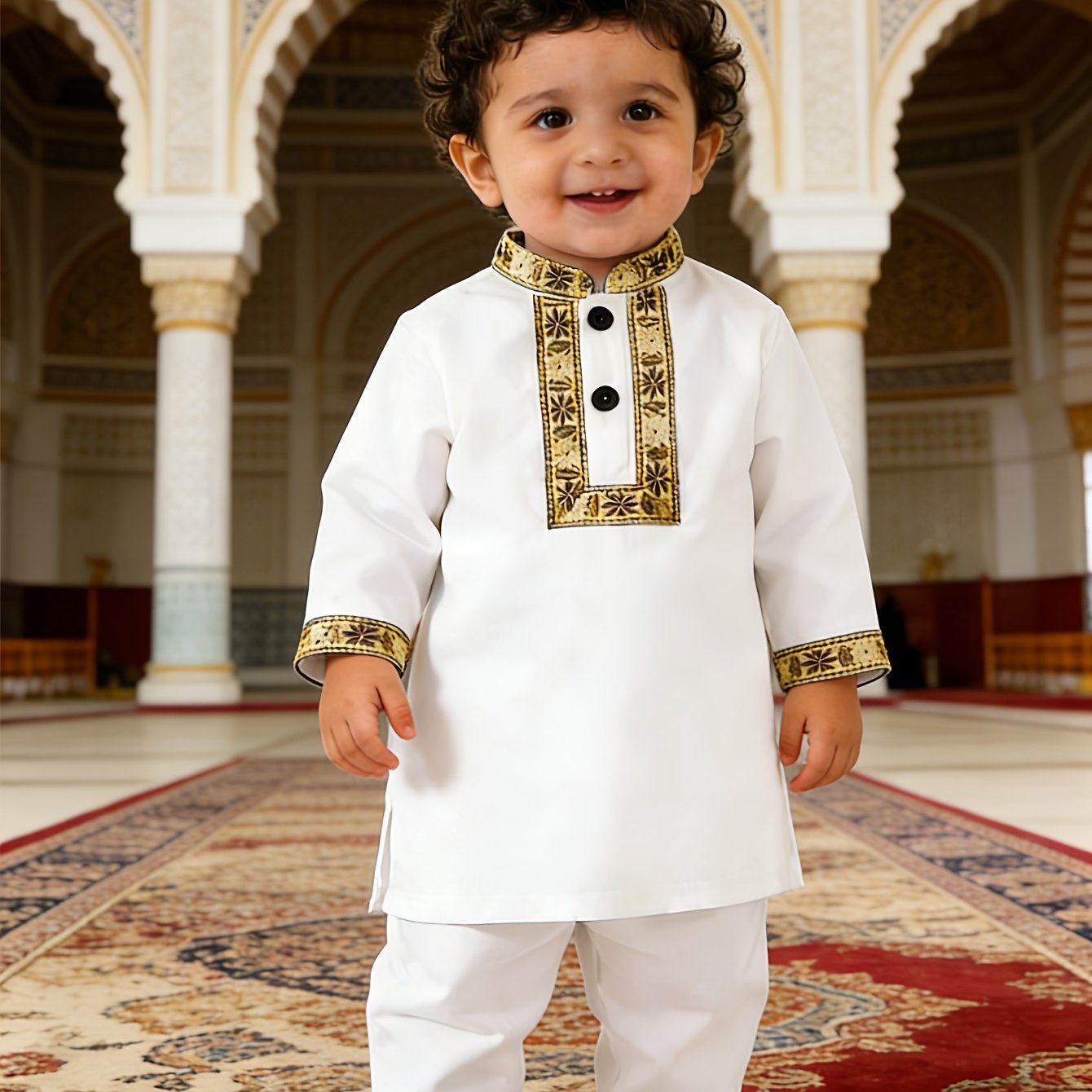 Image of Boys' Middle Eastern Traditional Thobe Robe, Dubai Style Festival Dress, Embroidered Children's Ethnic Set, Perfect For Outdoor