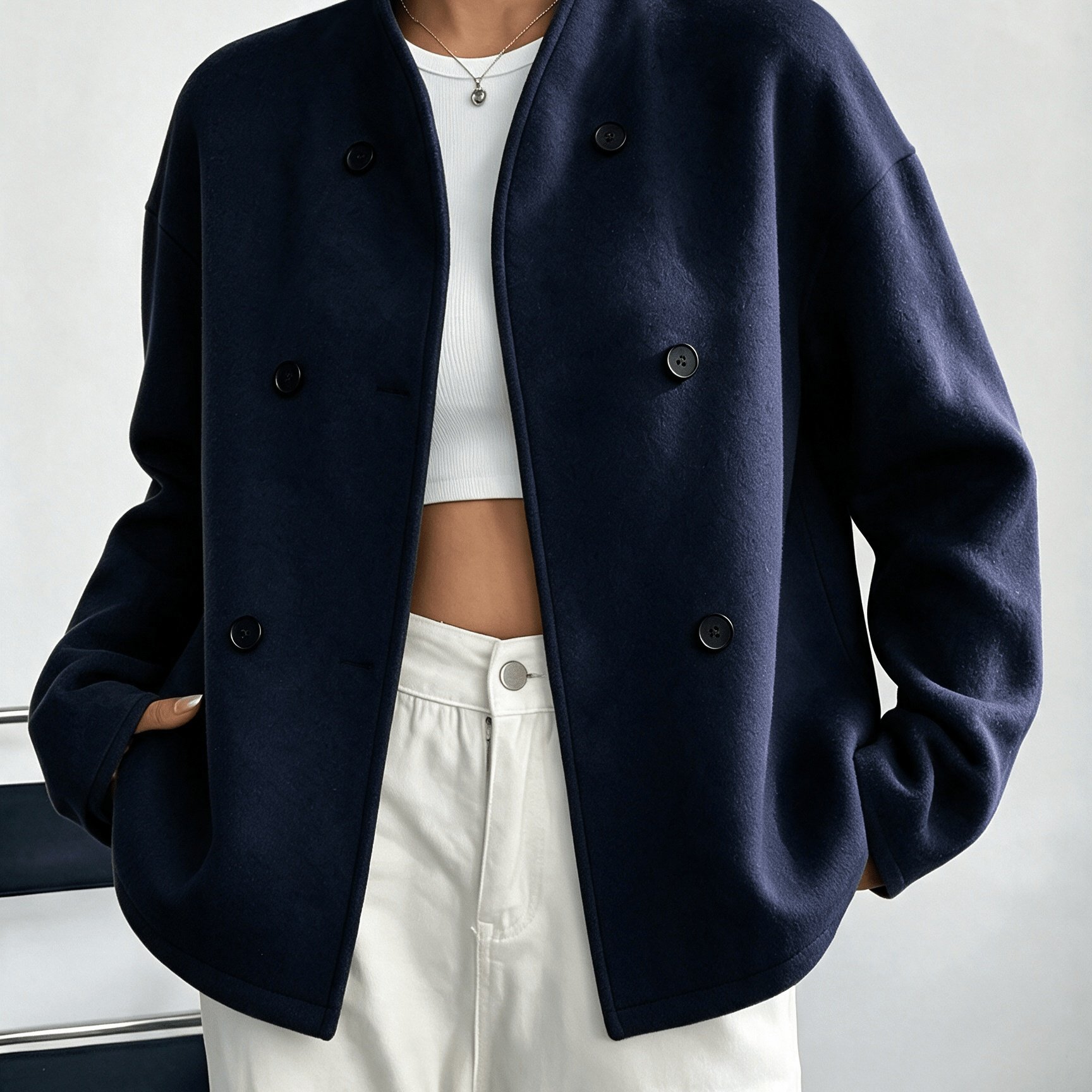 TEMU Women's Winter -breasted Jacket - Solid Color H-line Blazer With Collar, Beltless Machine Washable Outerwear Suitable For Casual Office Daily
