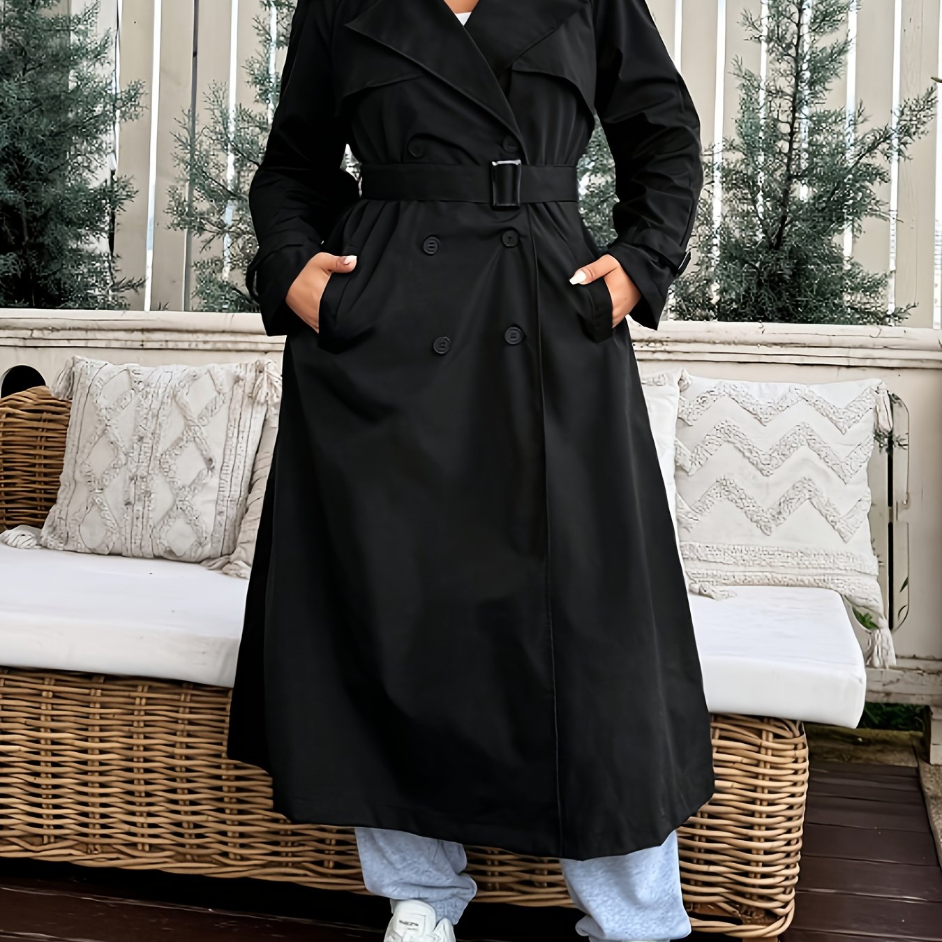 E-shop Damens Casual Eleganter Trenchcoat - Mit Gürtel und Reverskragen, Maschinenwaschbar in Unifarben für Ganzjährig Tragen, Bequeme Alltagskleidung
