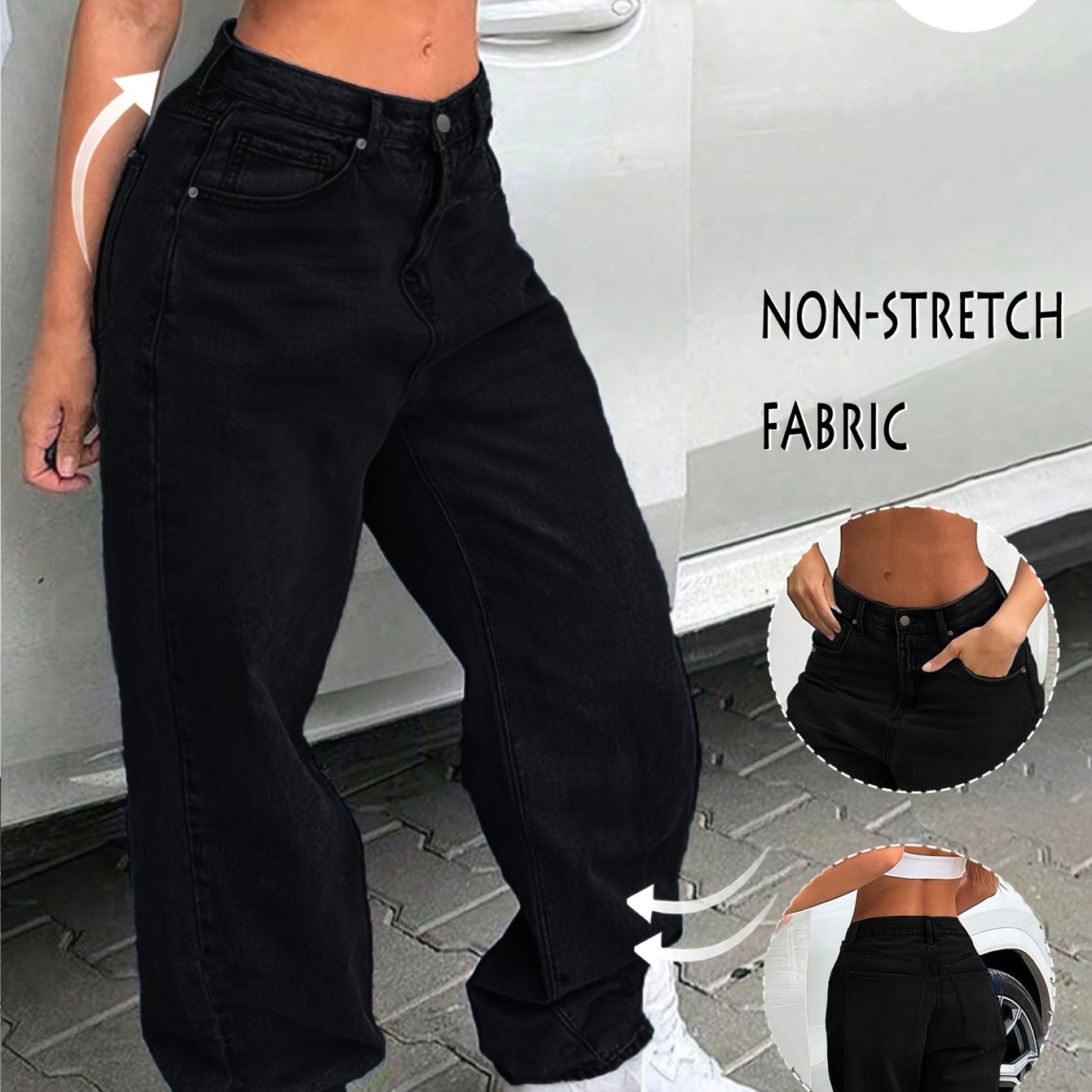 Image of 25aw Stylish Casual Women's Low-rise Loose Straight-leg Jeans, Y2k Vintage Solid Color Washed Mom Jeans From The 90s