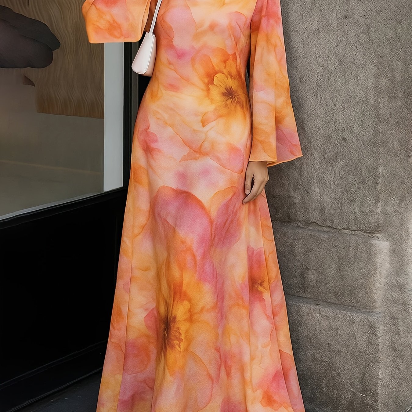 E-shop Neuankunft: Bescheidenes Muslimisches Maxikleid mit langen Schlagärmeln & A-Linien-Silhouette – Lockeres, fließendes atmungsaktives Maxikleid,
