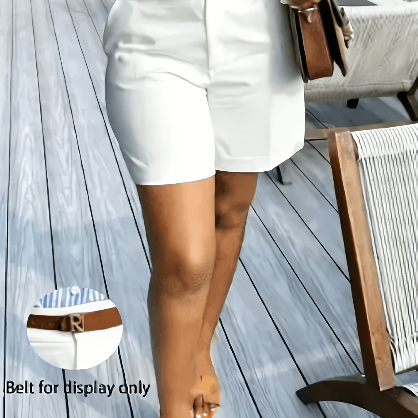TEMU Solid-color Casual Work Shorts For Women, Without A Belt