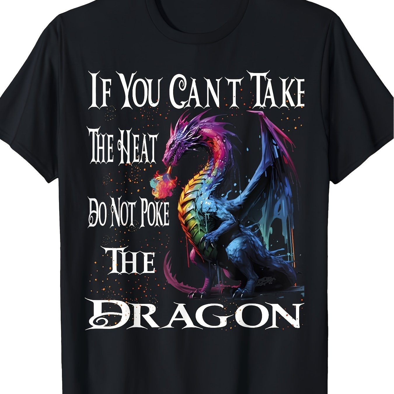 TEMU Men's Black Dragon Graphic Don't The Dragon Design Heavyweight 100% Regular Fit Casual For Everyday And Themed Events Fantasy Apparel-unisex