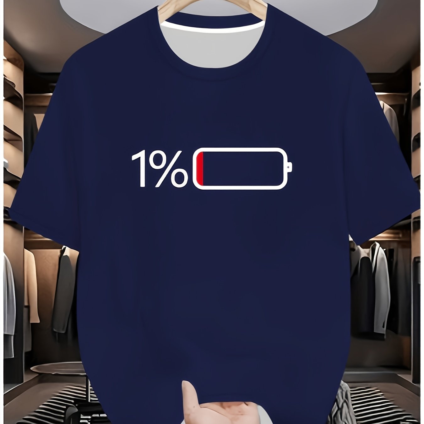 TEMU 1% Battery Graphic T-shirt, Plus Size