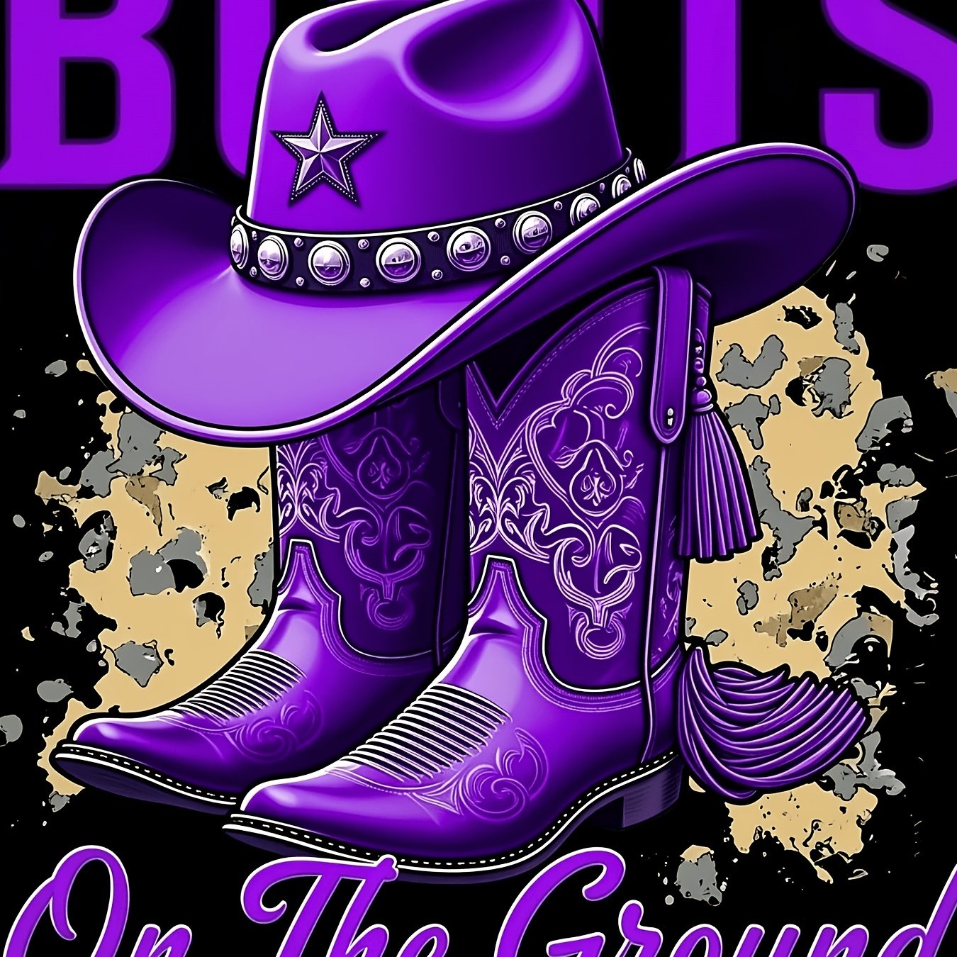TEMU Women's & Men's Western Cowgirl T-shirt - 220gsm Pure Cotton Retro & Hat Print Round Neck Short Sleeve Top, Purple & Pink For Rodeo, Summer