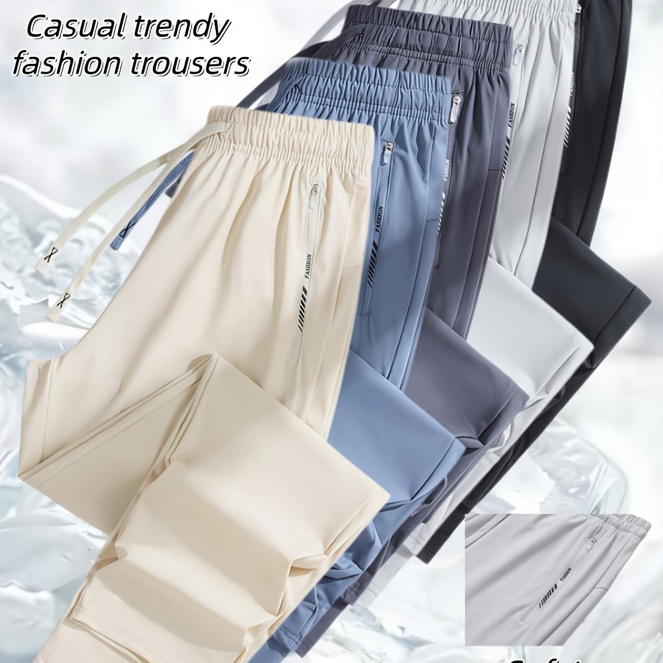 TEMU 5pcs Men's & Women's Lightweight Breathable Summer Pants - Cool Straight-leg Trousers With Drawstring Waist & Zippered Pockets, Loose Fit