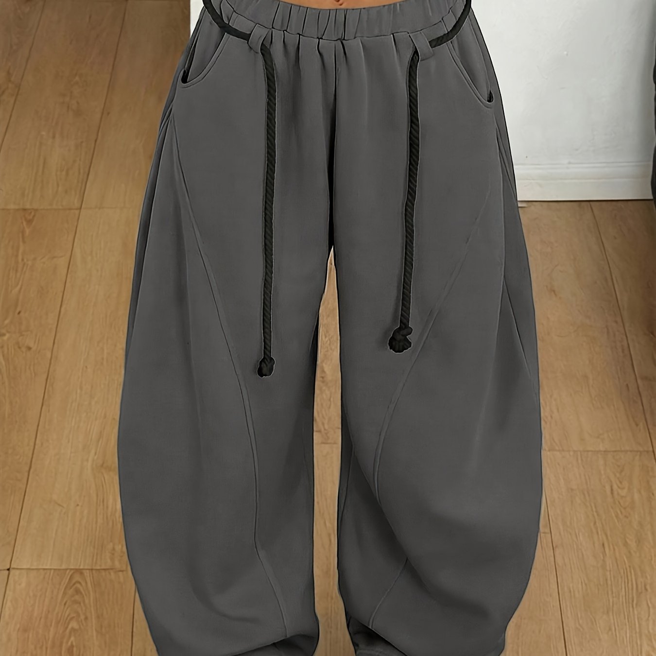 TEMU Women's Autumn Winter Street Style Back-to- Casual Warm Comfortable Stretch Belted A-line Long Pants