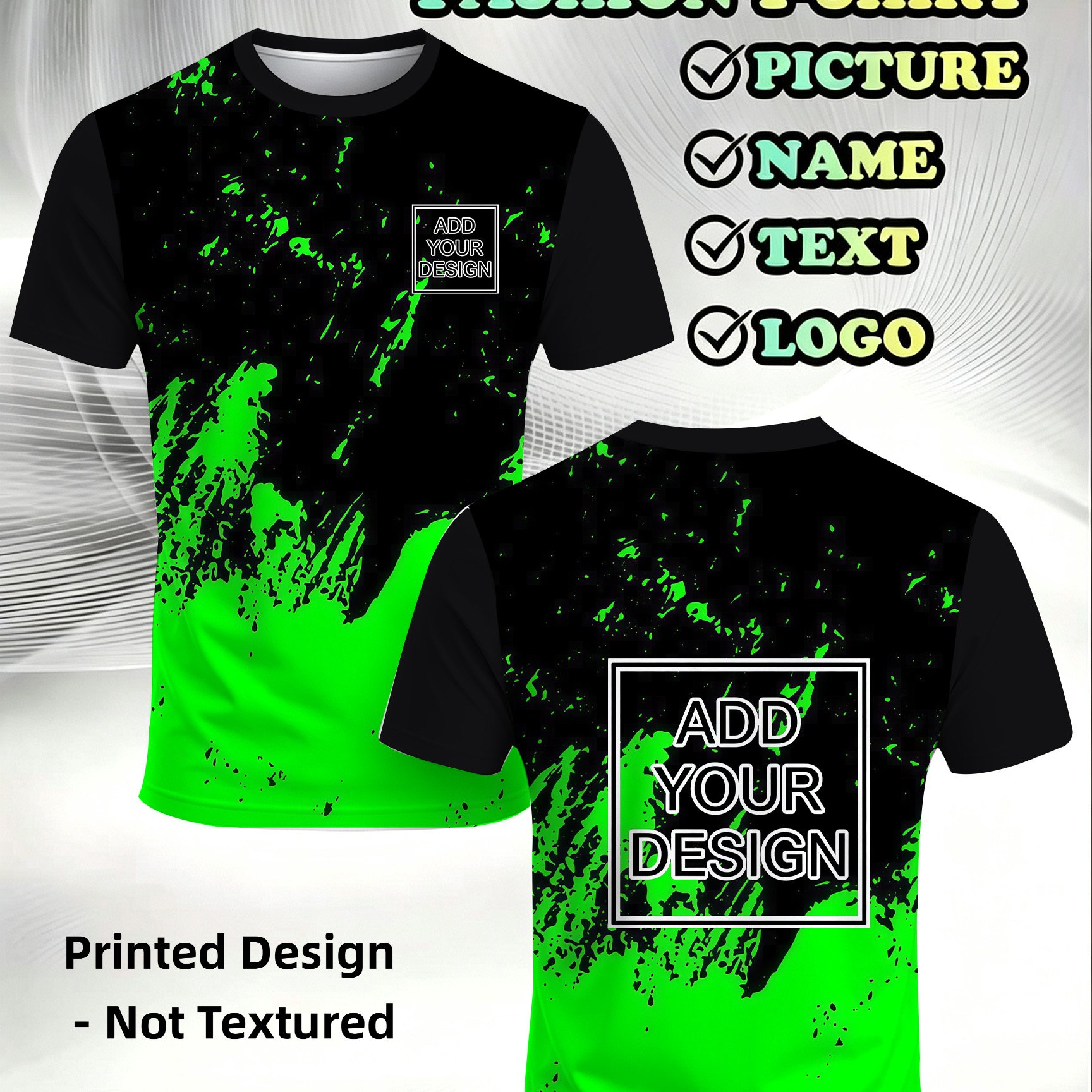 TEMU [printed Design- Not Textured] Functional Trendy Custom Men's Crew Neck T-shirt, Neon Green Splatter Gradient Pattern, Outdoor & Esports ,