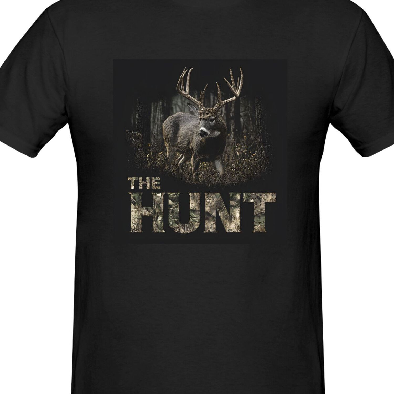TEMU Men's Heavyweight 100% Cotton T-shirt - Hunting Graphic Tee With Deer & "the Hunt" Print - Outdoor Adventure Shirt For Hunting, Hiking, Gym -