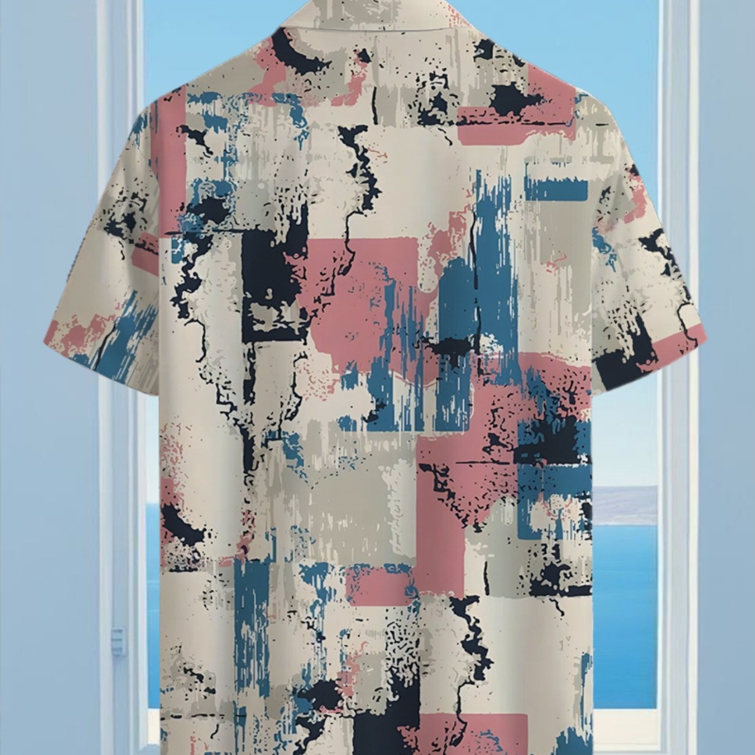 TEMU Ink Pattern Elements Men's Casual Shirt - Short Sleeve Button Design, Suitable For Outdoor And Casual Wear In Summer, Outfits