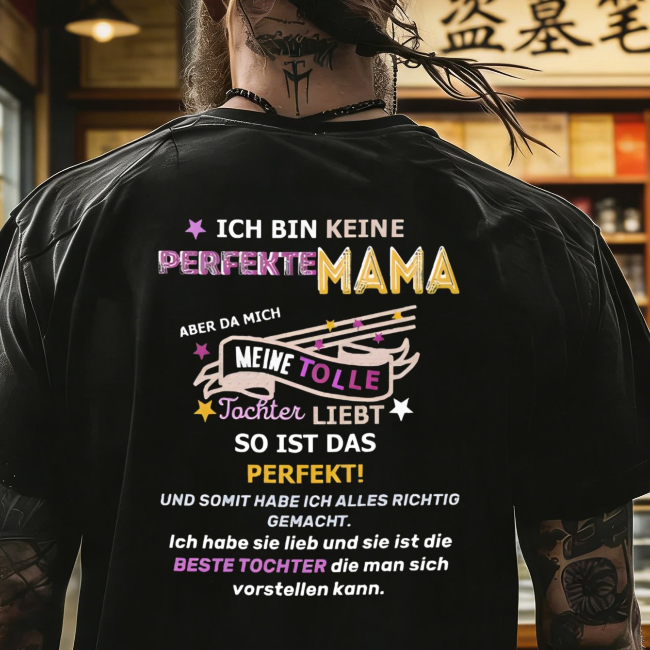 Image of Men's T-shirt Black German Text Design Mother Daughter Casual Wear For Everyday And Gifts