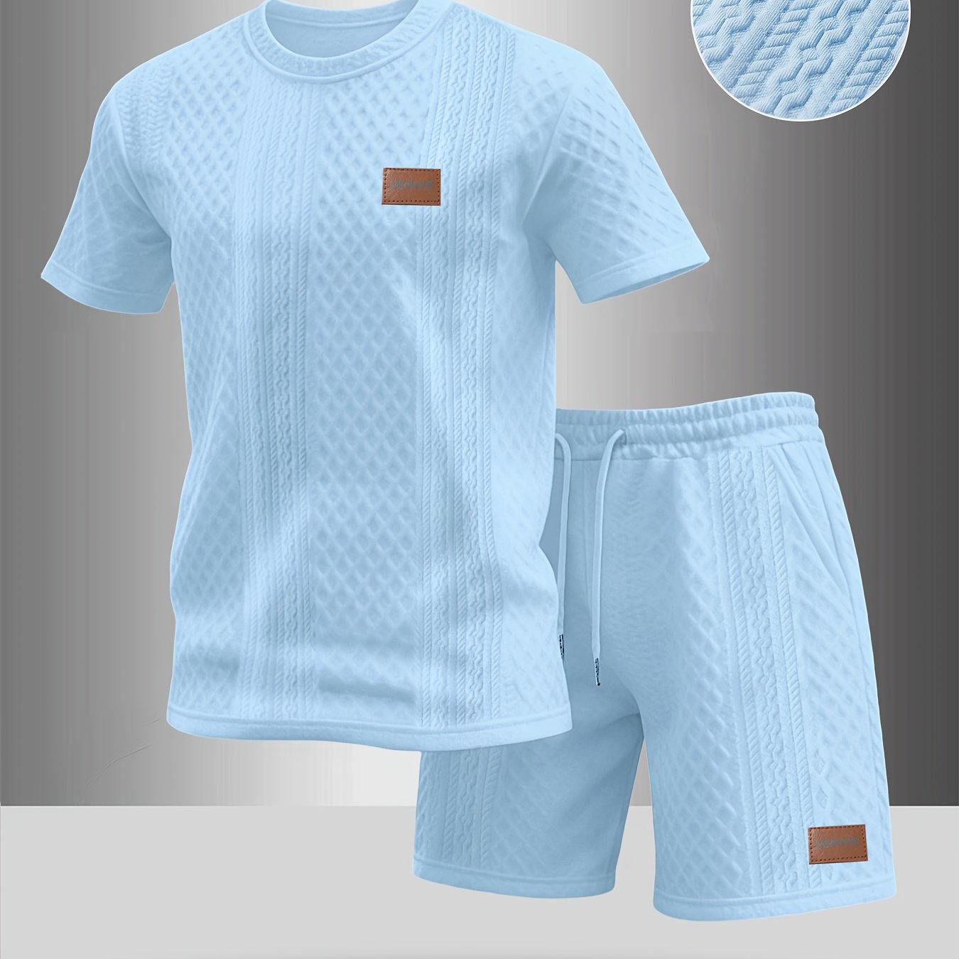 TEMU Men's New Textured Fabric Round Neck T-shirt And Drawstring Shorts Set