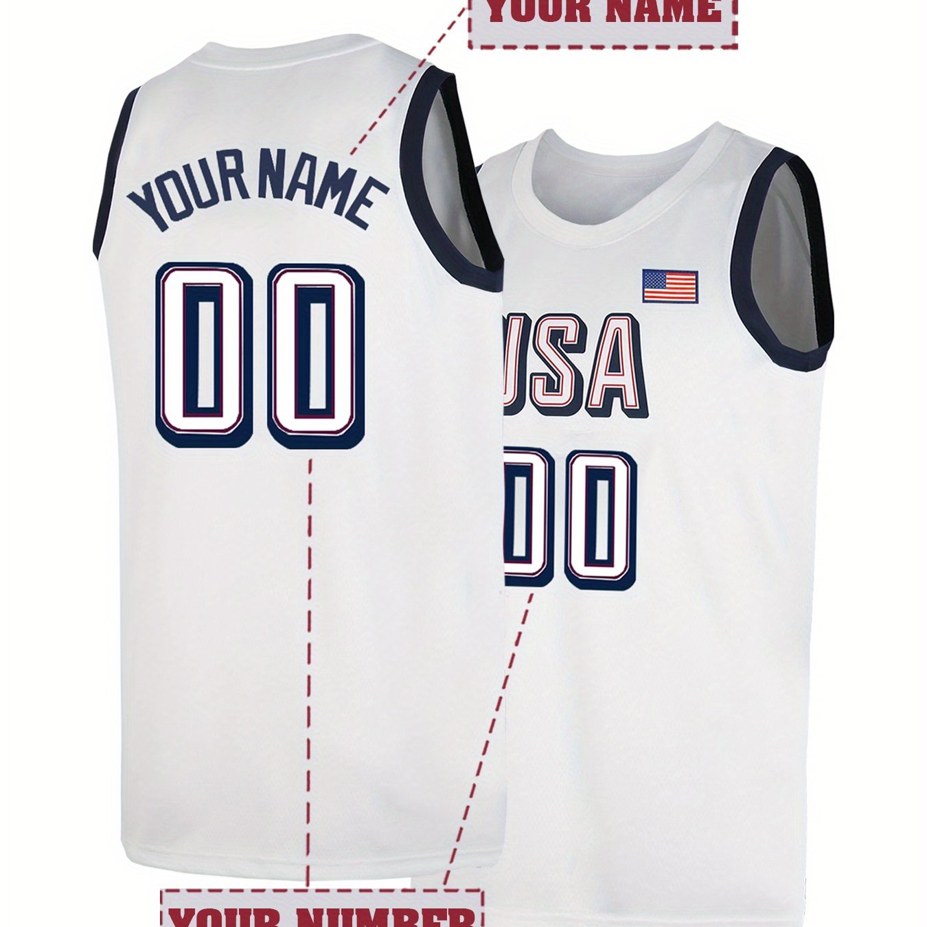 TEMU Custom Basketball Jersey Personalized Name And Number - Knit Polyester, Loose Fit, Embroidered, Breathable Sleeveless Sportswear For Men, For Casual, , And Athletic - All