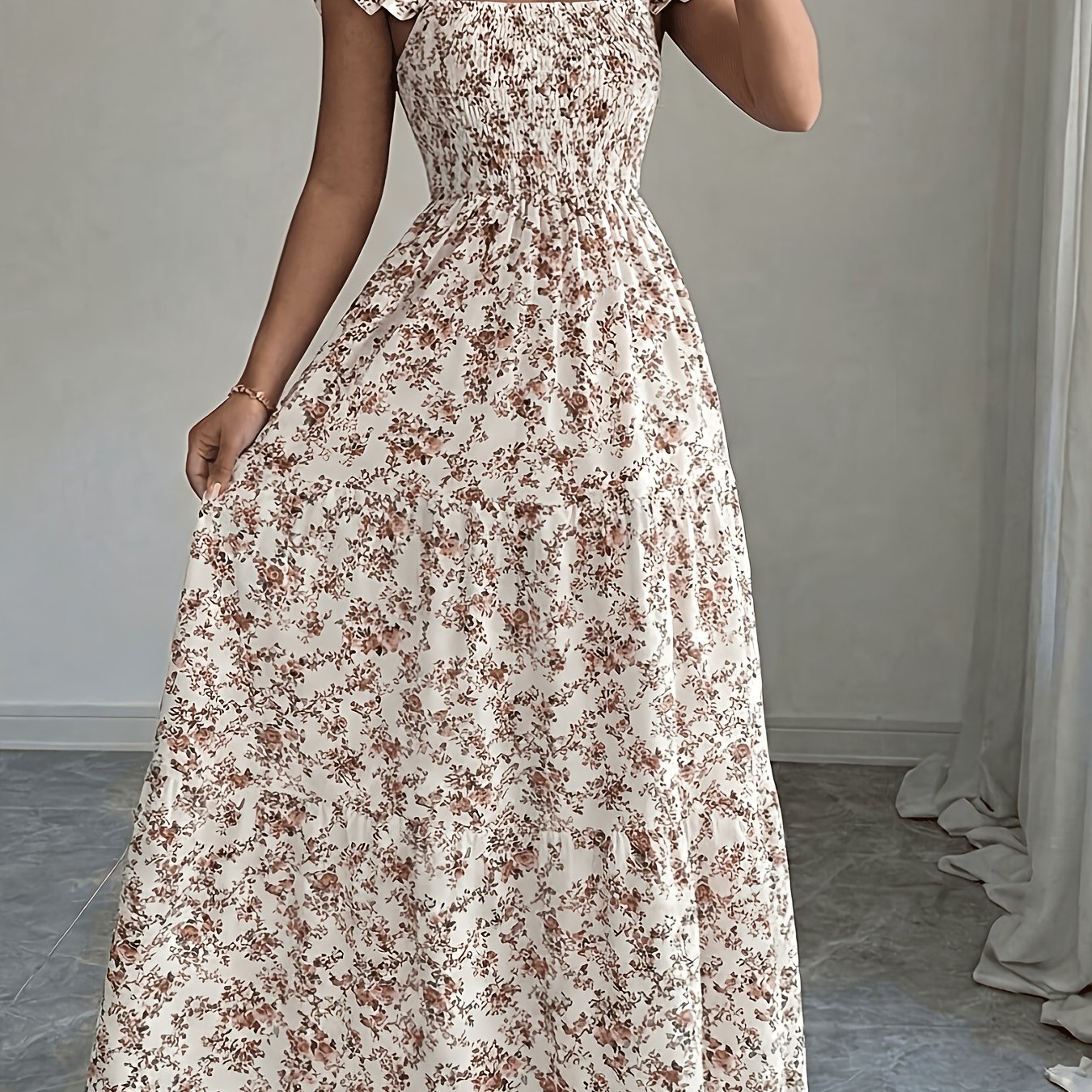Fashionable And Elegant Mid-length Floral Print Wrap Dress For Women 643