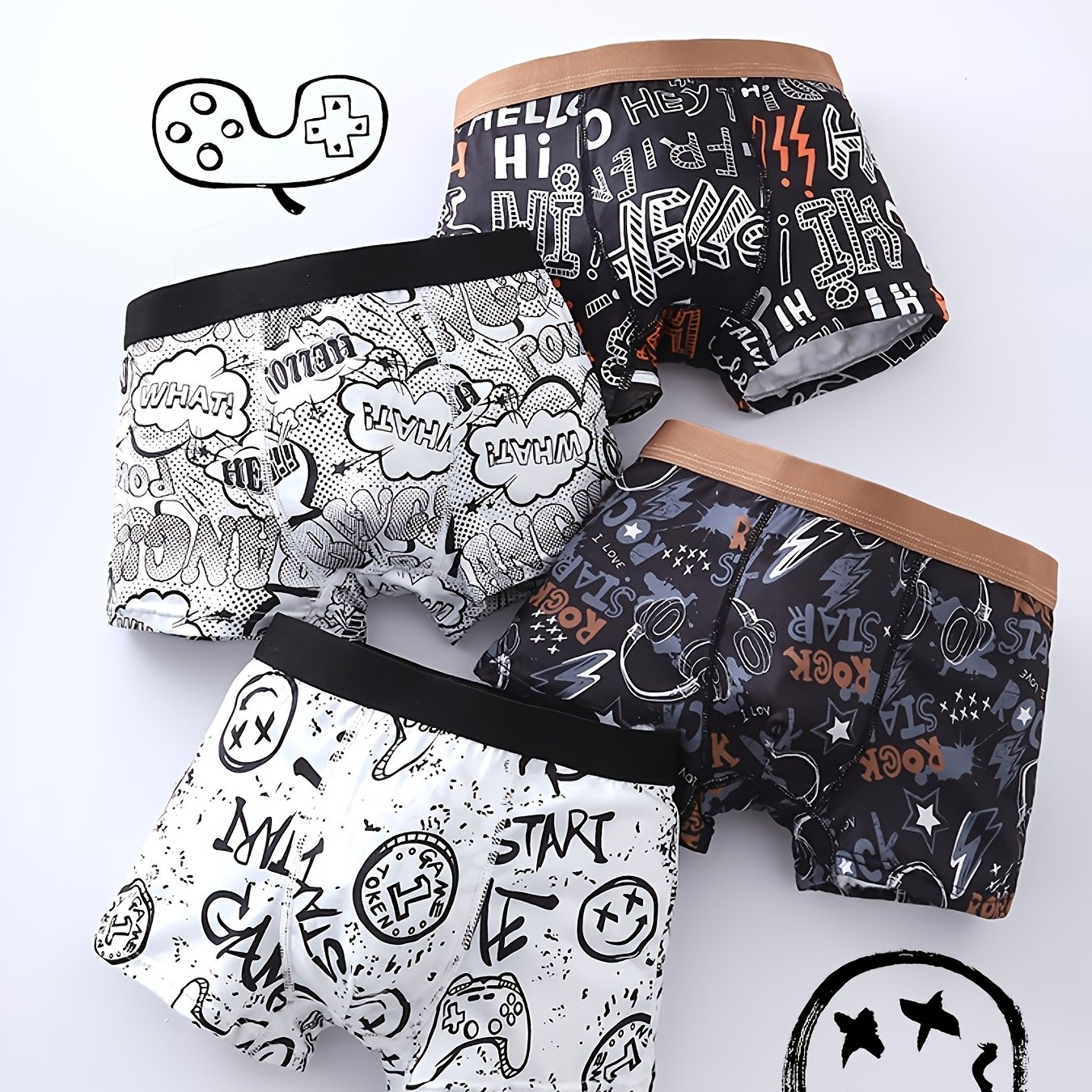 E-shop 4 Stück Jungen Boxershorts mit lustigem Druck, bequemes hautfreundliches Material, für alle Jahreszeiten geeignet
