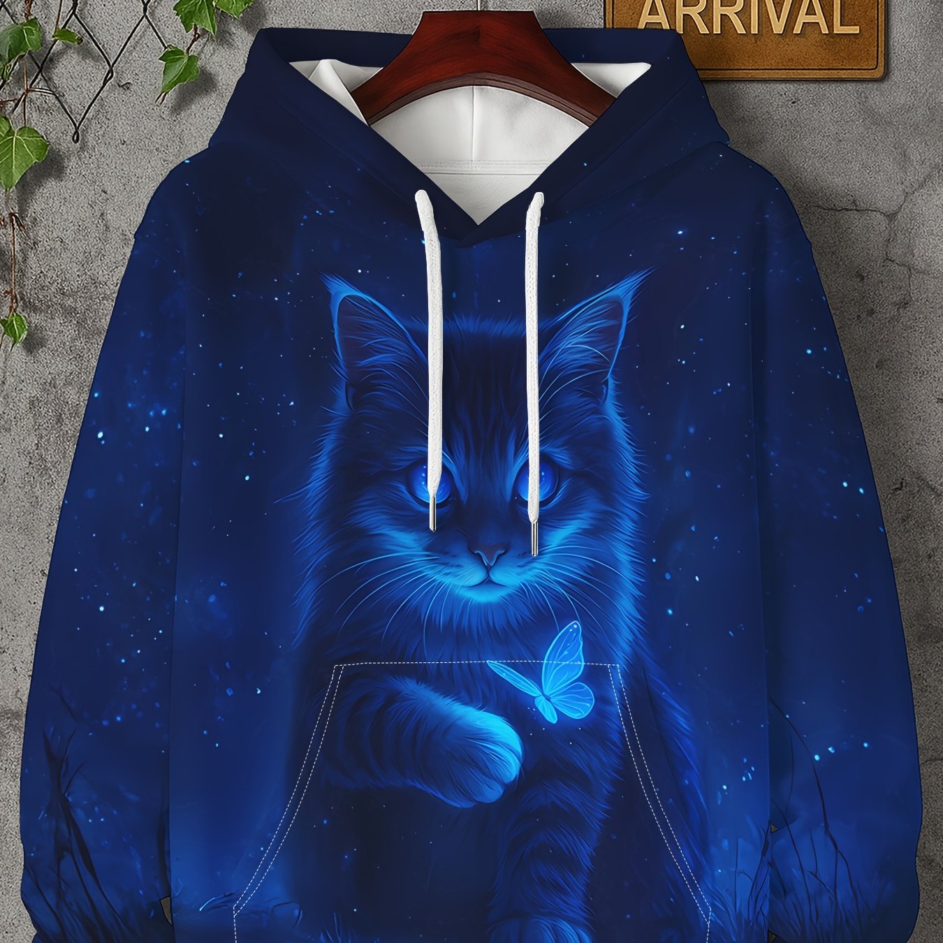 Image of Soft Fantasy Cat Hoodie For Adults – 3d Blue Glow Kitten And Print Sweatshirt With Hood And Pocket, Ideal For Men And Women In Fall, Cozy Daily Outfit, Street Style, Lounge Or Date Night