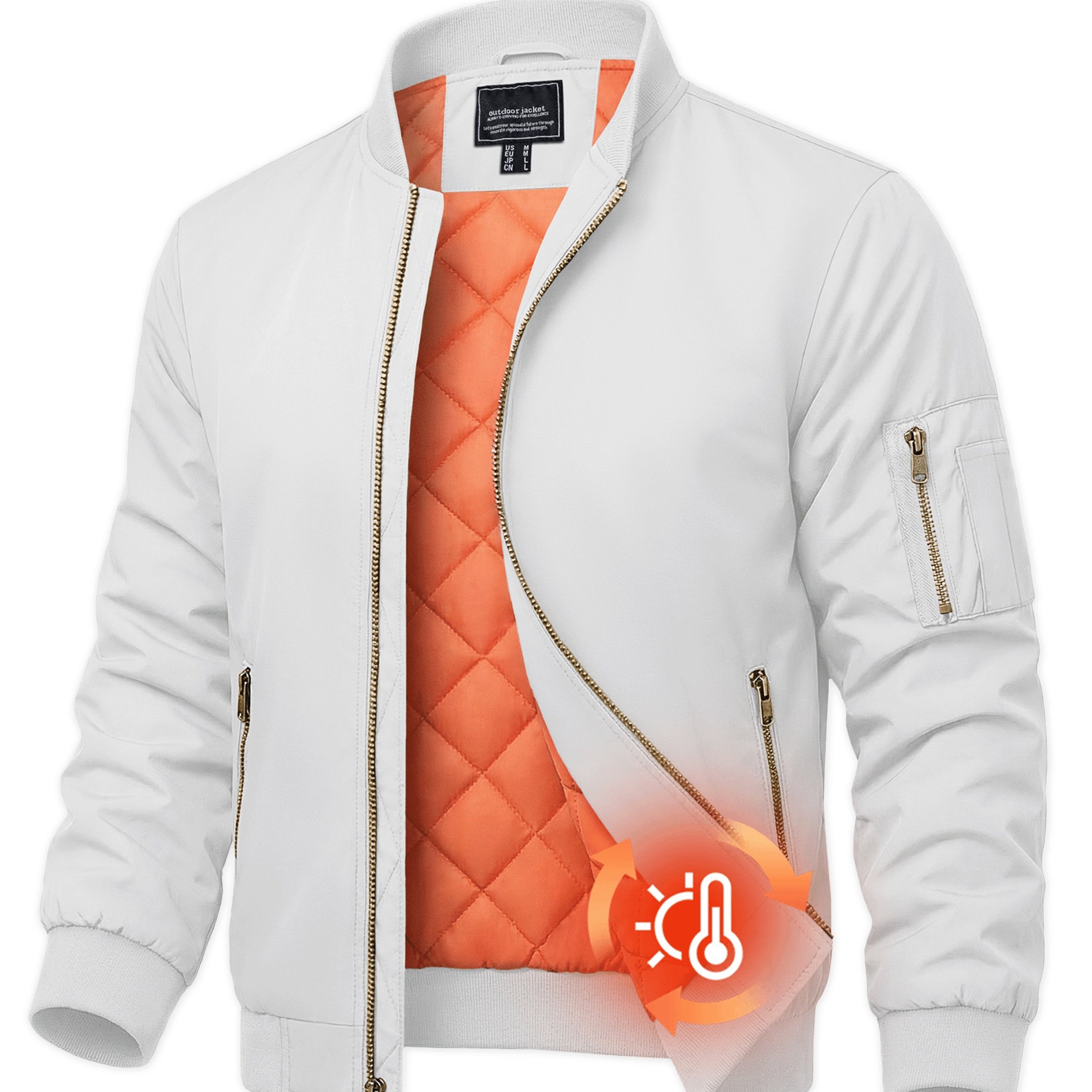 Image of Men's Jacket Winter Warm Padded Coats Zipper Pockets Outdoor Jackets Thermal Casual Athletic Sport Hiking Jogging Camping Fishing Traveling Working