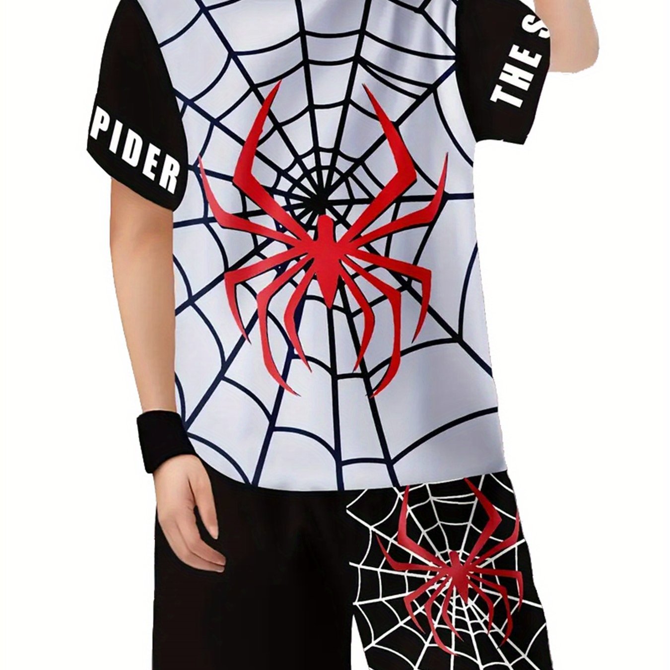 E-shop Kurzarm-Shorts-Set mit 3D-Druck Spinnenmuster T-Shirt Jungen Cool Spinnen und Spinnennetz Grafiken Kleidung T-Shirt Set, für Outdoor